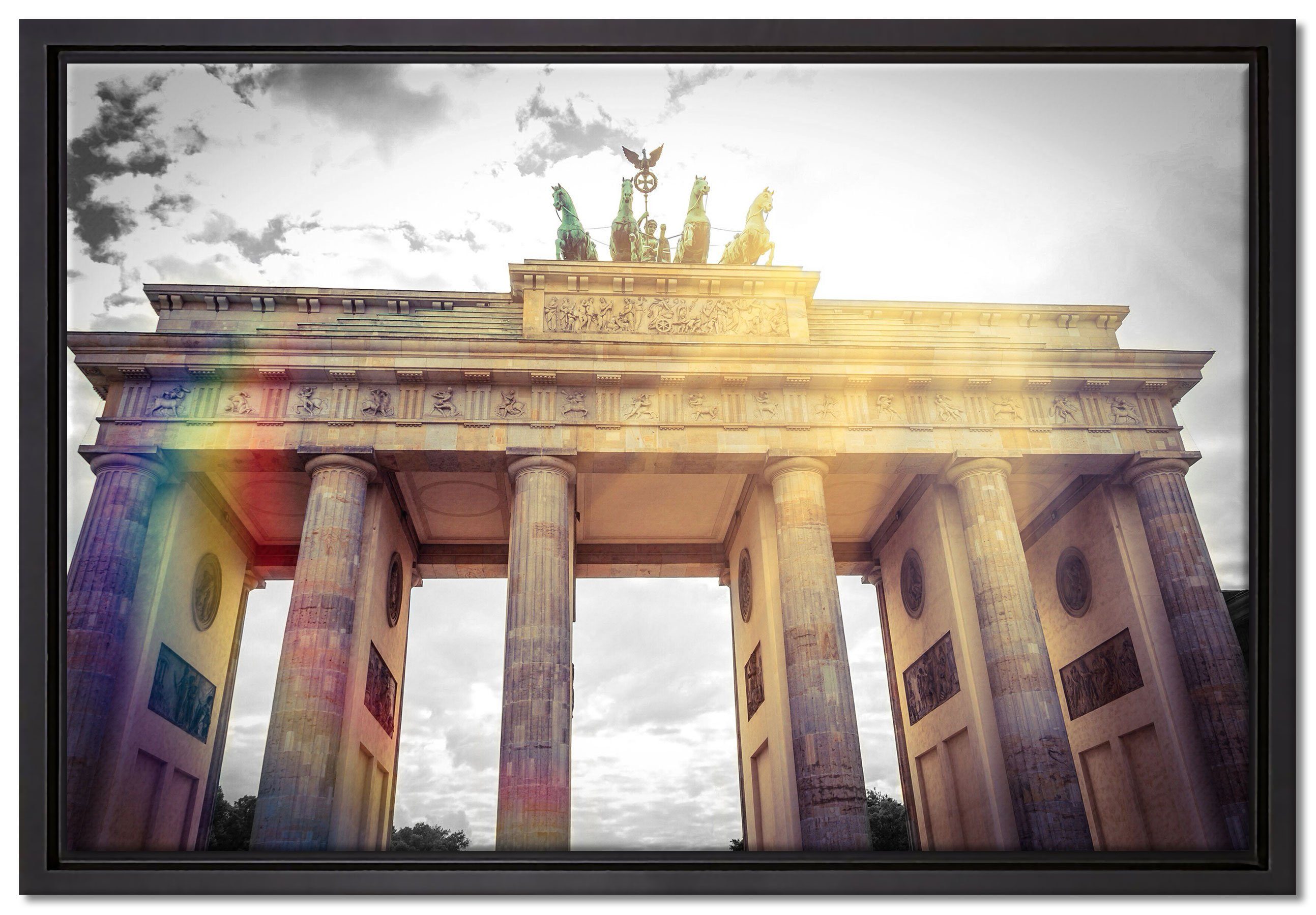 Pixxprint Leinwandbild Brandenburger Tor in Berlin, Wanddekoration (1 St), Leinwandbild fertig bespannt, in einem Schattenfugen-Bilderrahmen gefasst, inkl. Zackenaufhänger