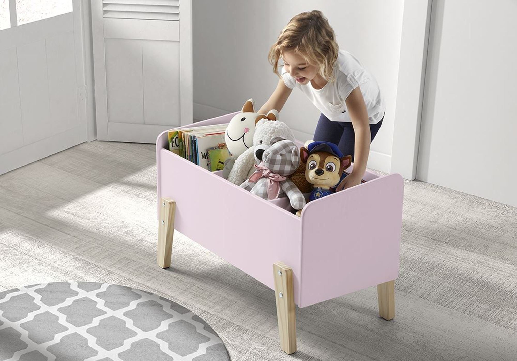 58 on the boiler Youth bedroom set Children's bedroom set Karilynn 3 Bed Chest of drawers Toy box Wood+MDF pink, (incl. shipping, delivery to point of use), pink Sleeping area 90 x 200, slatted frame, bedside table, toy box, retro look