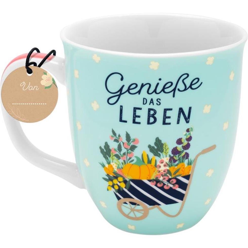 Sheepworld Tasse Porzellan-Tasse mit Motiv "Garten-Glück" Genieße das Leben 40cl, Porzellan, mit Innen- und Henkeldruck