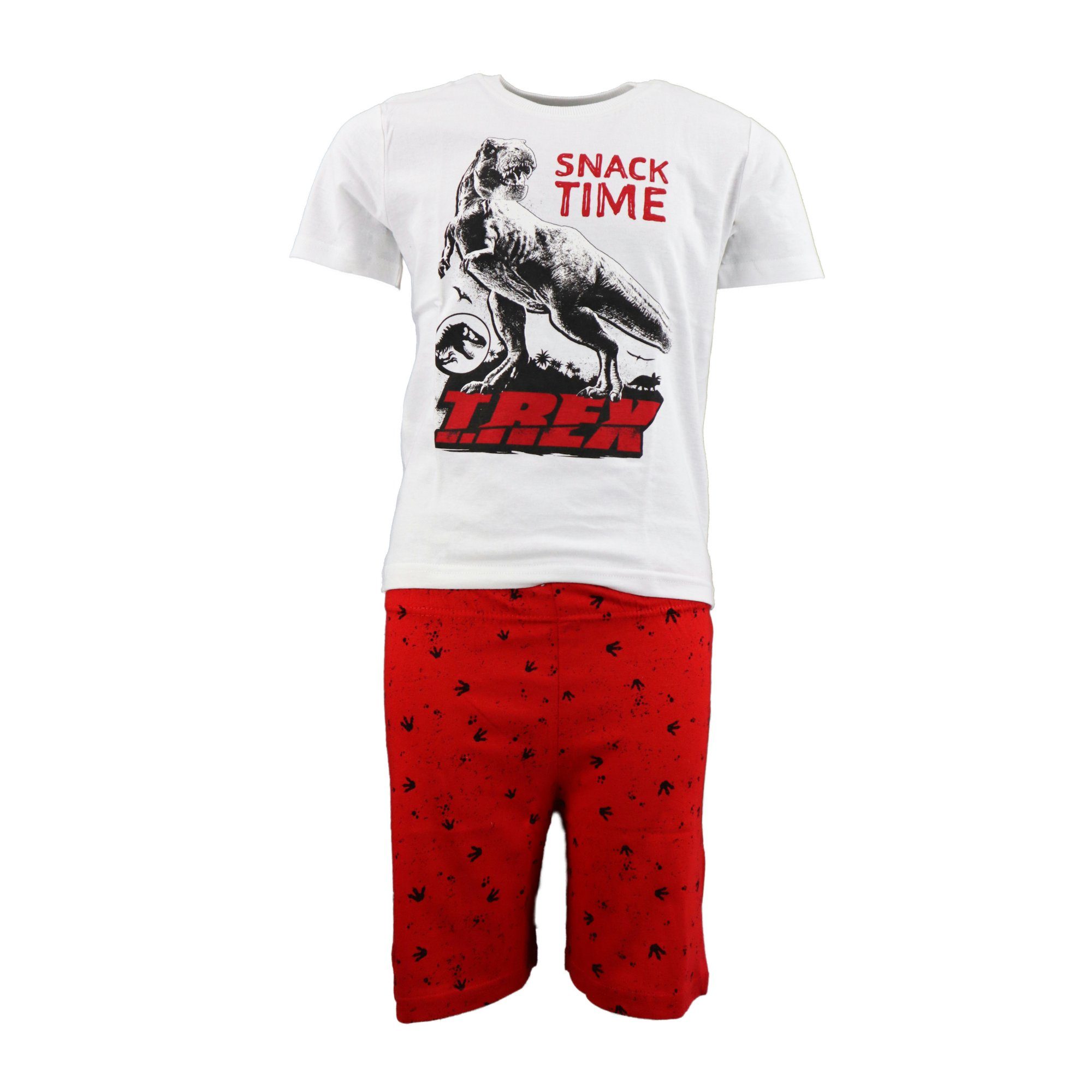 Jurassic World Schlafanzug Jurassic World T-Rex Dino Kinder Pyjama Gr. 98 bis 128 Weiß