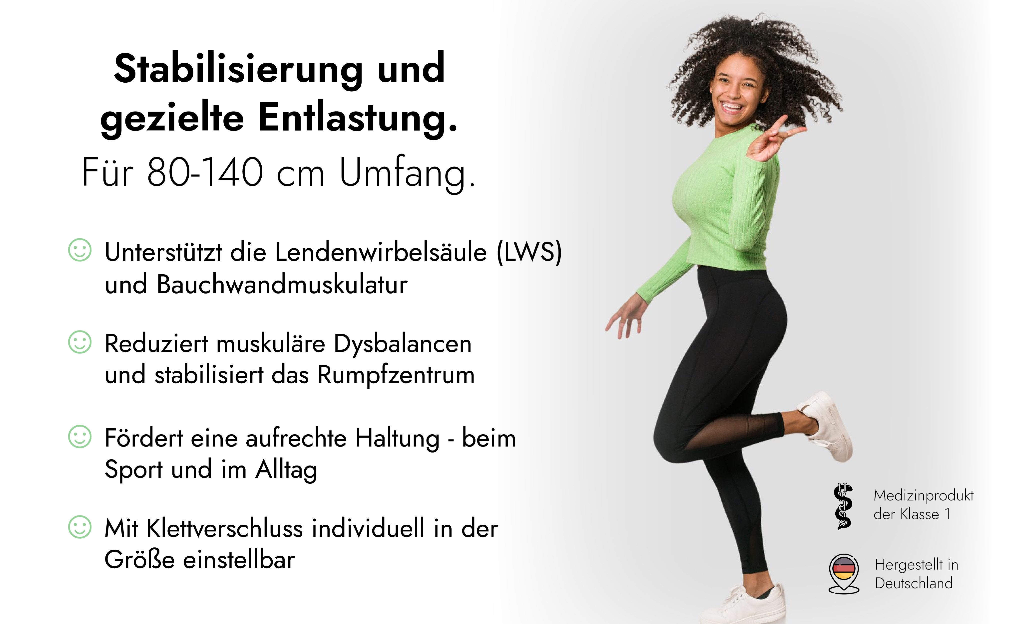 Hydas Bauch- und Rückenstützgürtel zur Entlastung der Wirbelsäule, Haltungskorrektur & Stabilisierung, Unterstützt bei Bandscheiben-/Überlastungsbeschwerden, Made in Germany