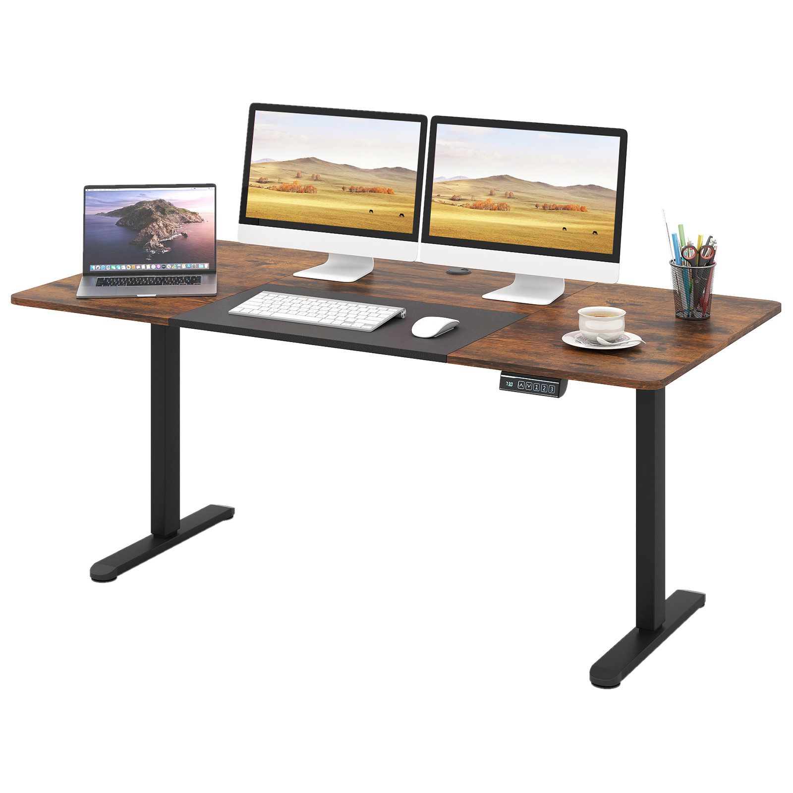 COSTWAY Schreibtisch, höhenverstellbar elektrisch, mit Memory-Funktion 140x70cm