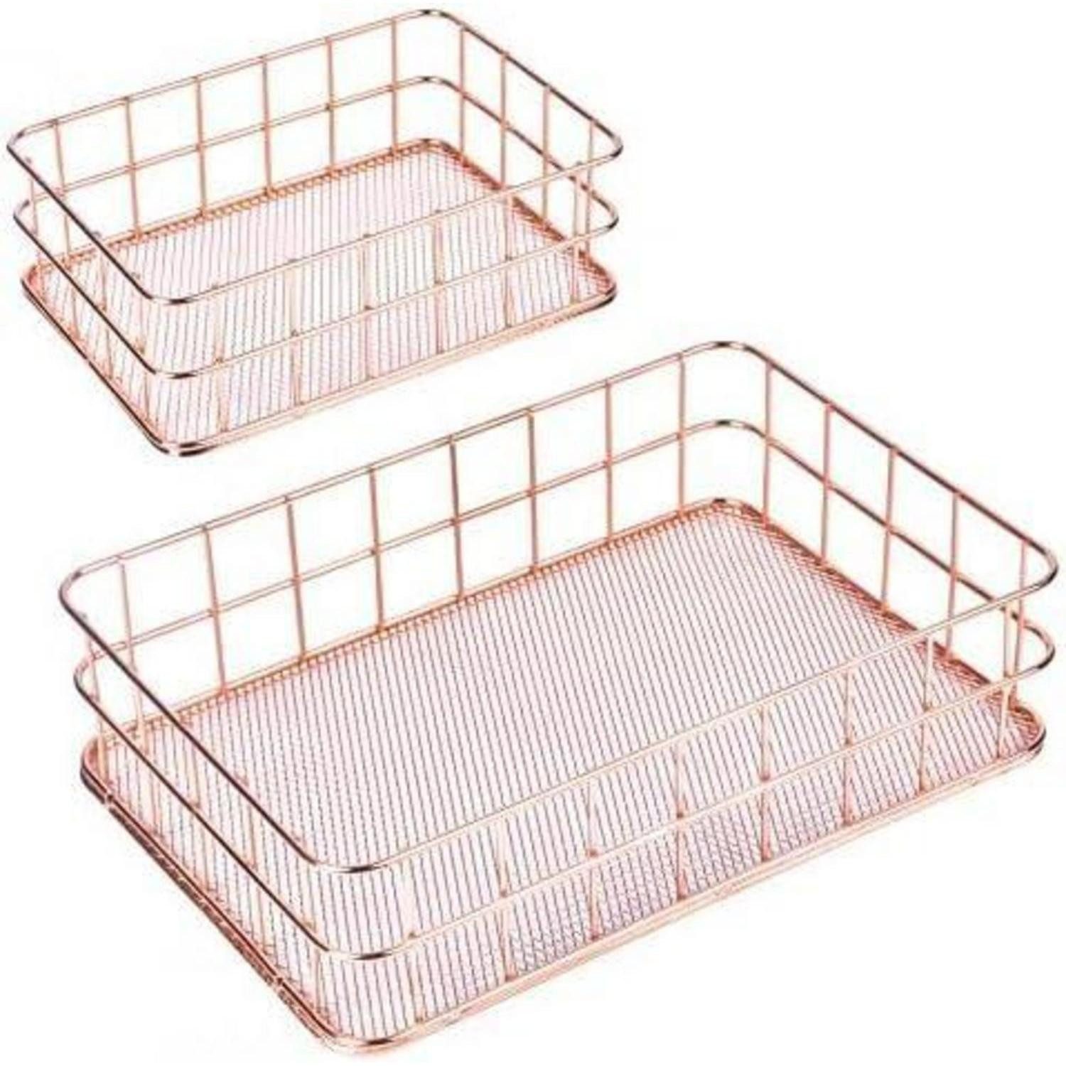 Pinsheng Drahtkorb 2er Set Metall-Organizer-Korb Roségold für Make-up und Desk Storage