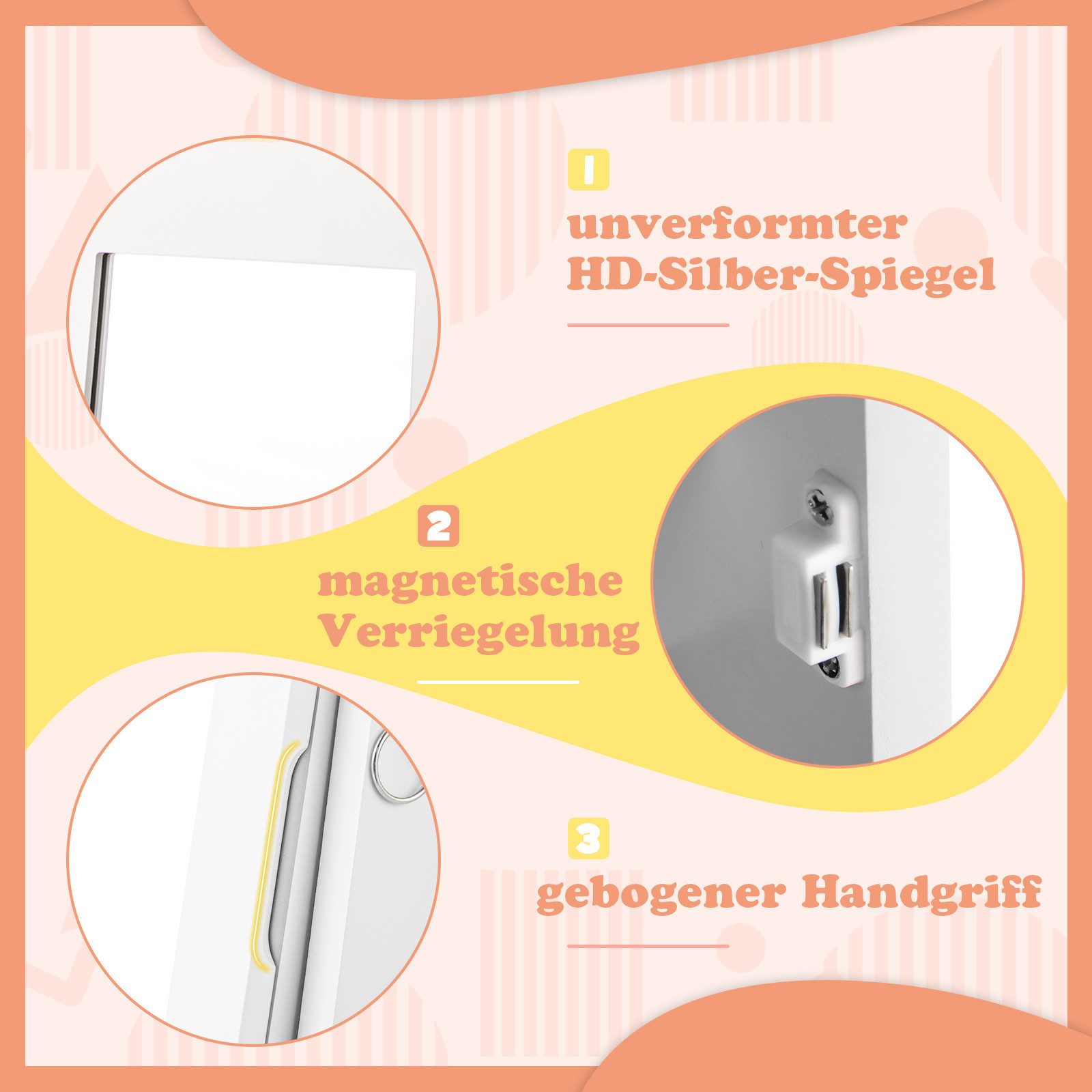 COSTWAY Schmuckschrank Kinder Ganzkörperspiegel mit Aufbewahrunskorb günstig online kaufen