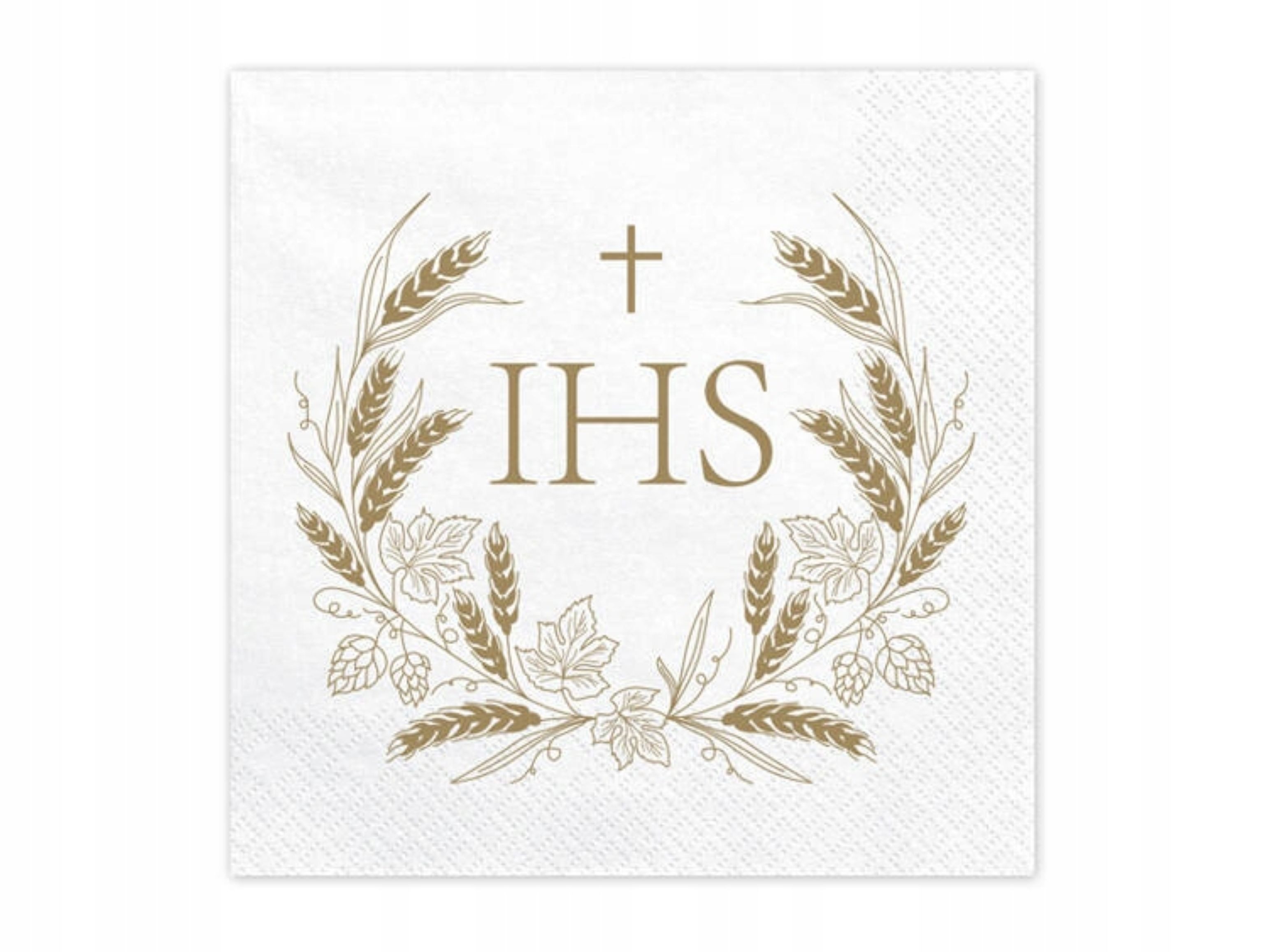 partydeco Papierserviette Servietten zur Ersten Heiligen Kommunion – Weiß mit goldener "IHS"