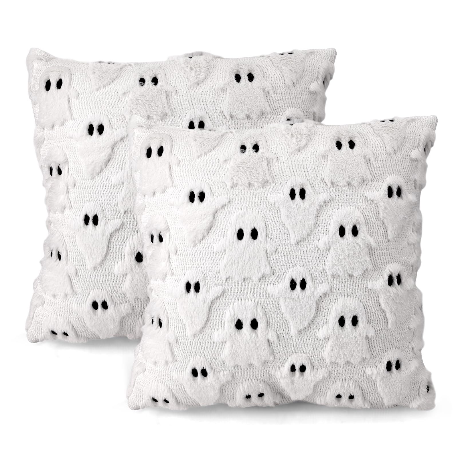 FOUORTUNATE-BEE Kissenbezüge Halloween Kissenbezüge 45x45 cm 2er Set Geist Motiv Deko, Herbst Kissenhüllen Geister Design für Sofa Bett Zimmer Dekor