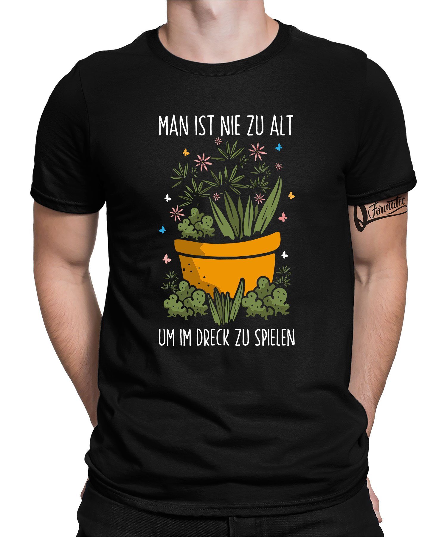 Quattro Formatee Kurzarmshirt Garten Gemüse Gärtner Hobbygärtner Herren T-Shirt (1-tlg) Schwarz