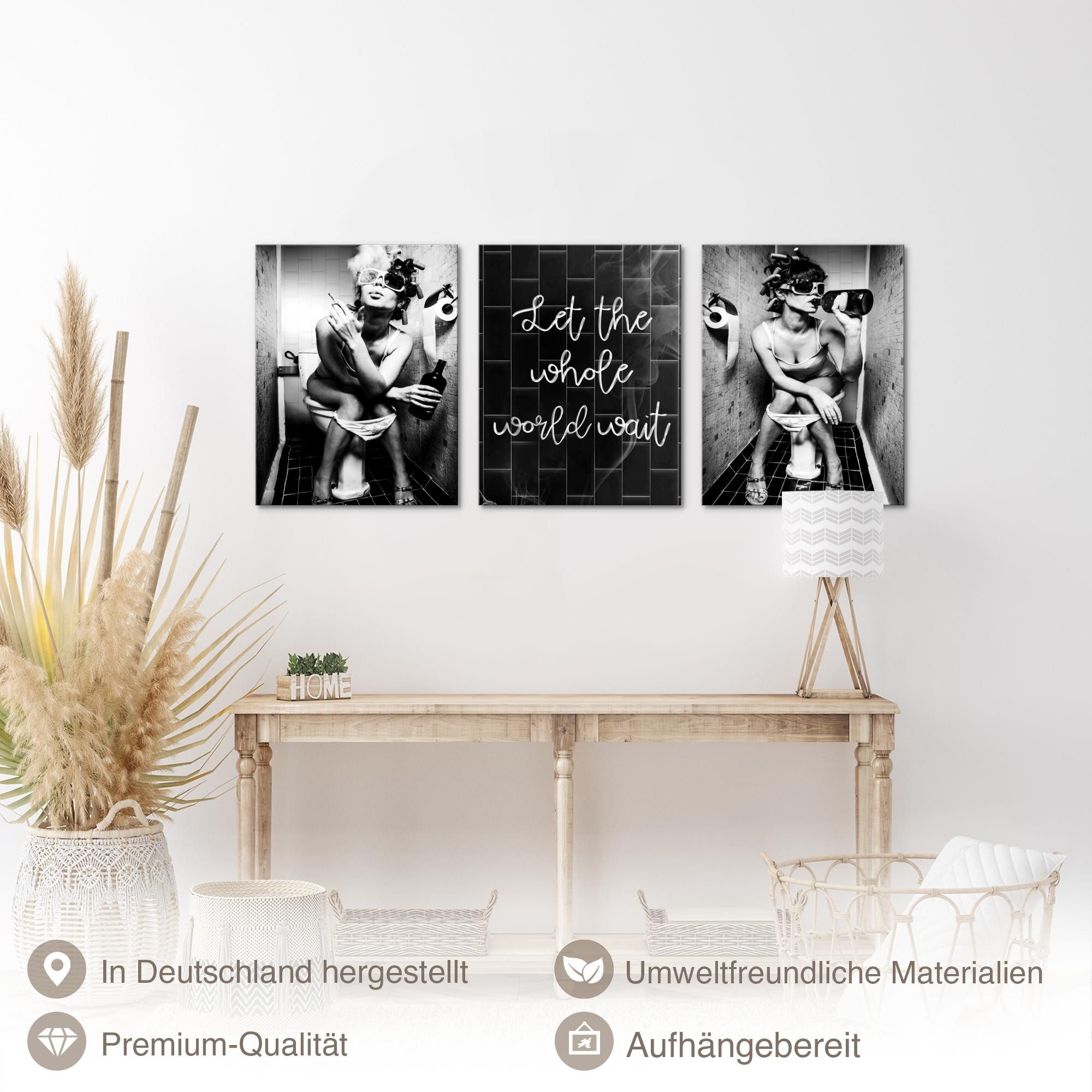 Novart Wandbild Wandbilder Set Frau im Badezimmer Lustige Toiletten Bilder, Frau (3 St)