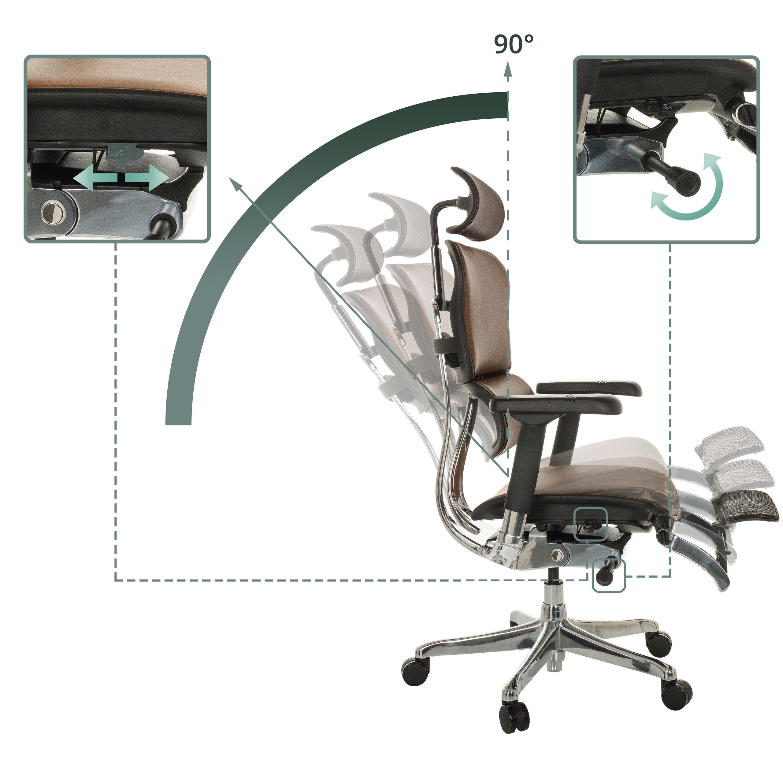 hjh OFFICE Drehstuhl Luxus Chefsessel Ergohuman Plus Legpro Gen2 Leder (1 St), Profi Bürostuhl Schreibtischstuhl ergonomisch