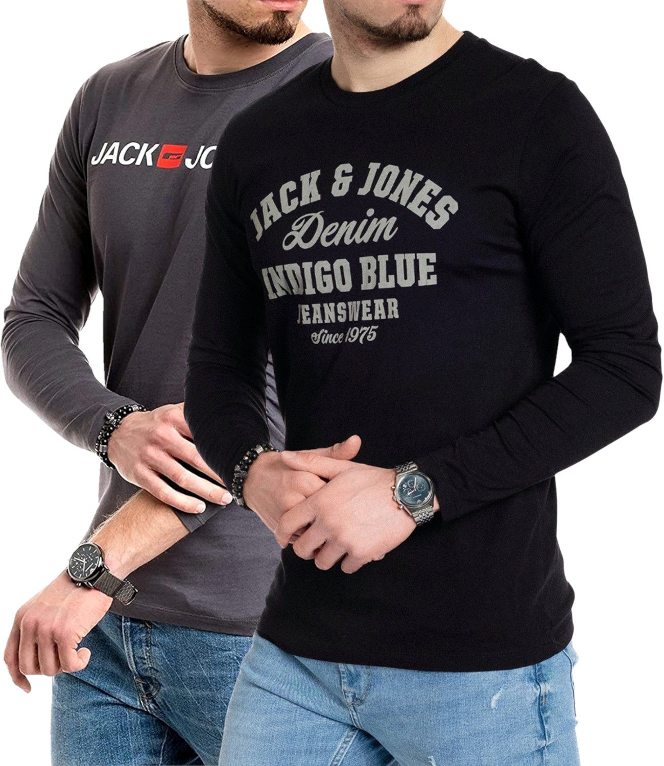 Jack & Jones Langarmshirt basic Shirt mit Printdruck im 2er Set günstig online kaufen