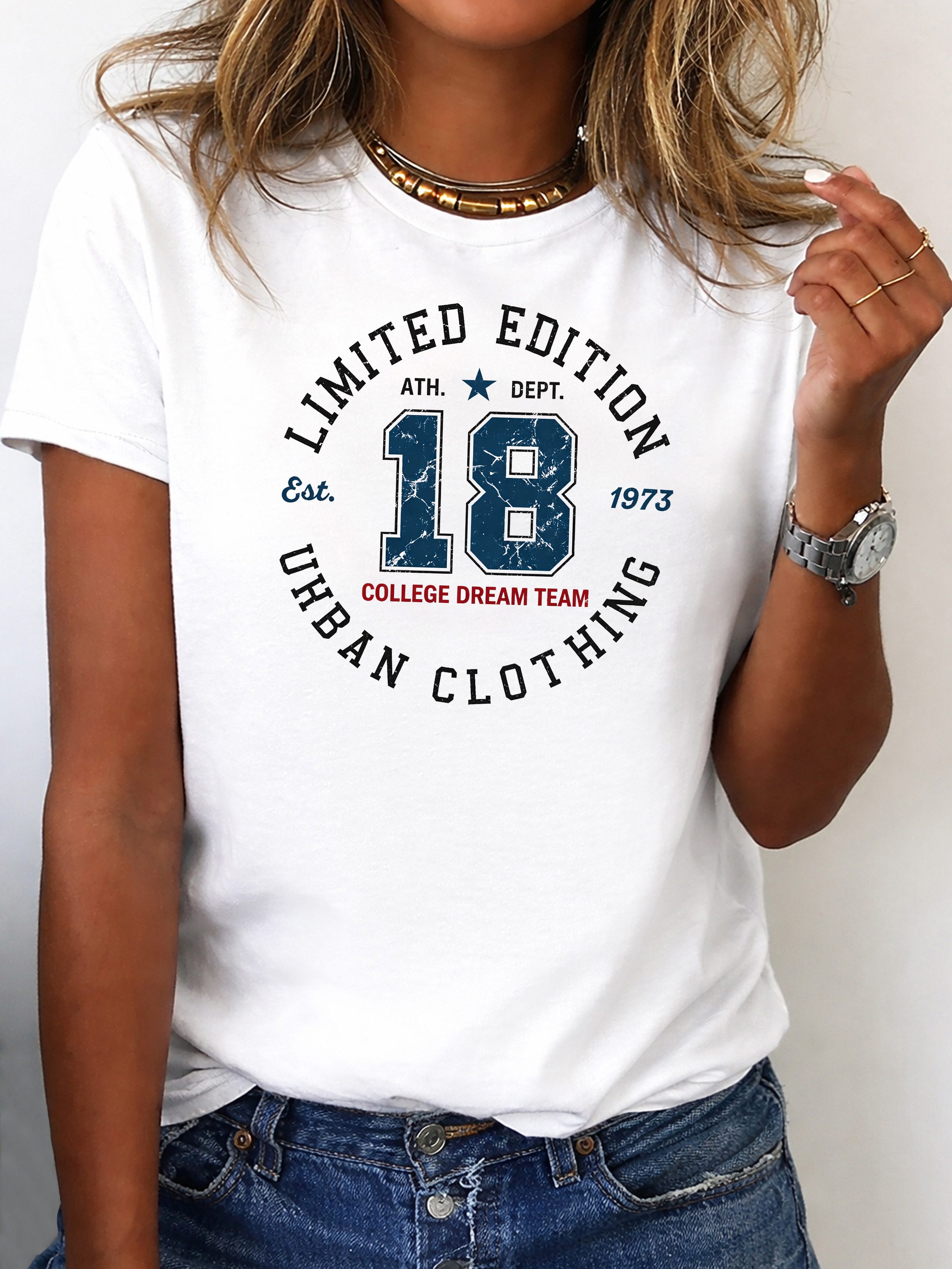 RMK T-Shirt Damen Shirt Rundhals Basic "College 18" aus Baumwolle