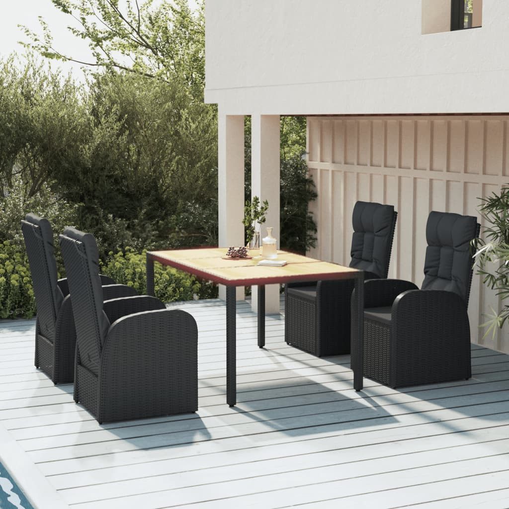 Garten-Essgruppe 150 cm Tischlnge 5-tlg Garten-Essgruppe mit Kissen Schwarz Polyrattan