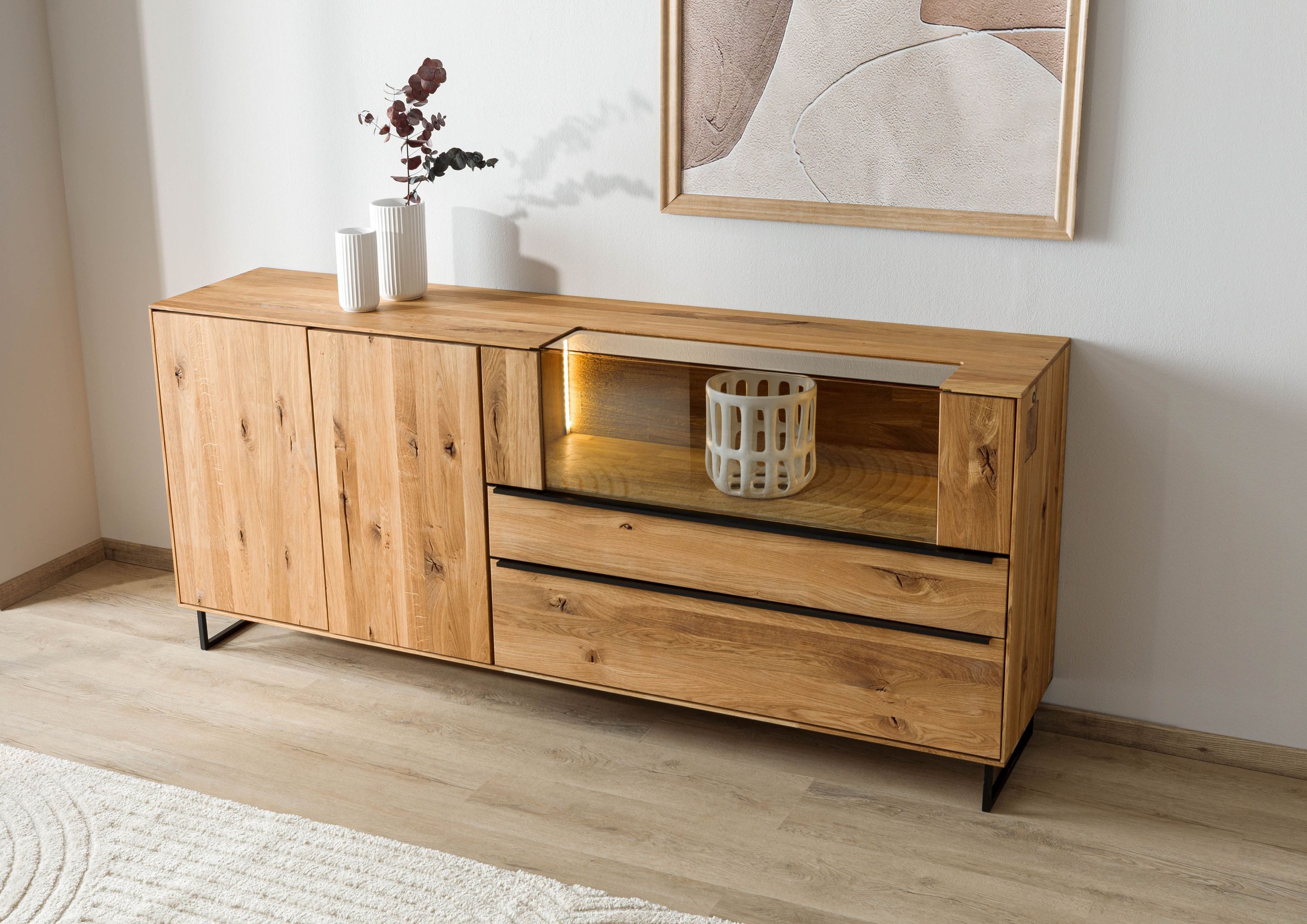 Massivmoebel24 Sideboard WIEN (Massivholz), Wildeiche 200x43x87 natur geölt WIEN #221