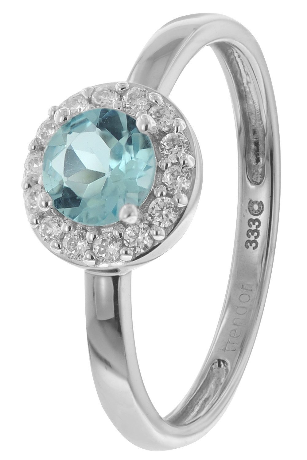 trendor Goldring DamenWeißgold 333 mit Blautopas