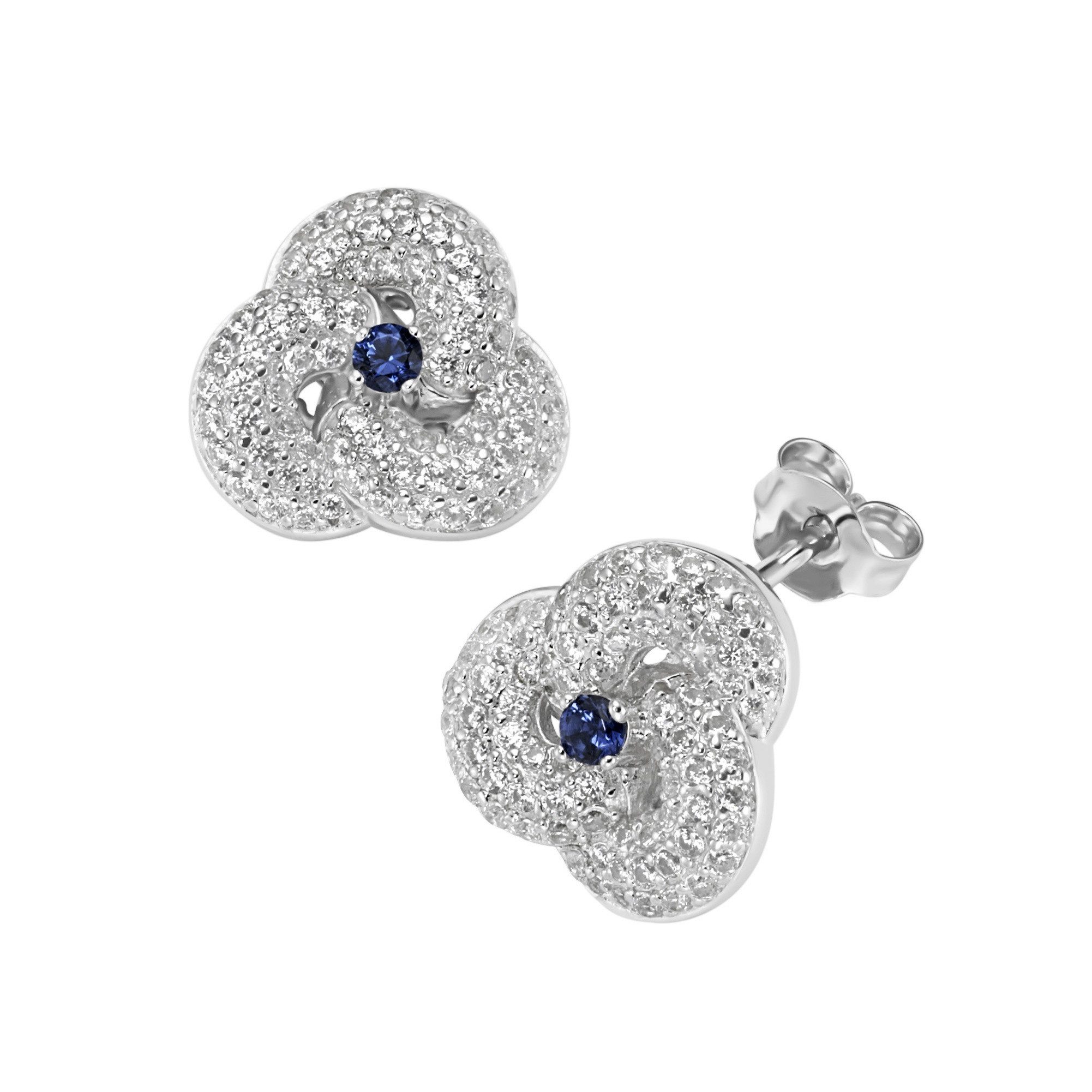 Paar Ohrstecker mit Zirkonia und blauen Kristallsteinen, Silber 925