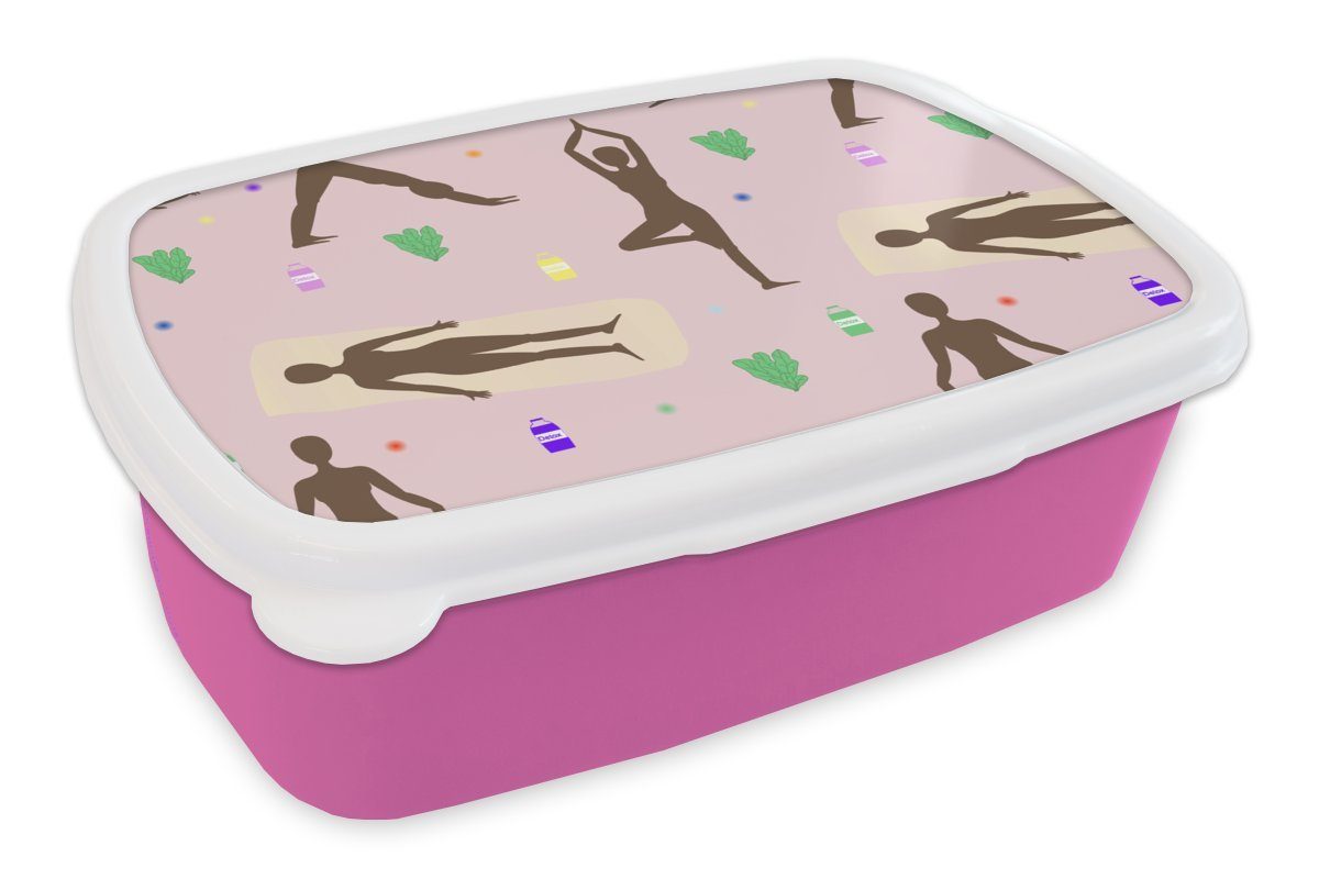 MuchoWow Lunchbox Yoga - Zen - Verhaltensmuster, Kunststoff, (2-tlg), Brotbox für Erwachsene, Brotdose Kinder, Snackbox, Mädchen, Kunststoff rosa