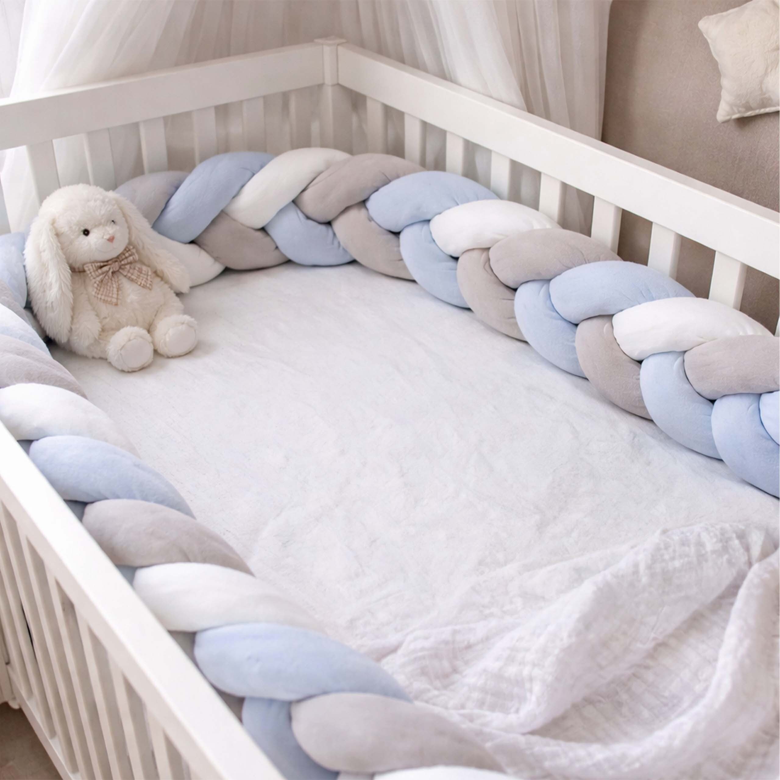 relaxdays Kuschelnest Geflochtene Bettschlange 220cm, Grau-Blau