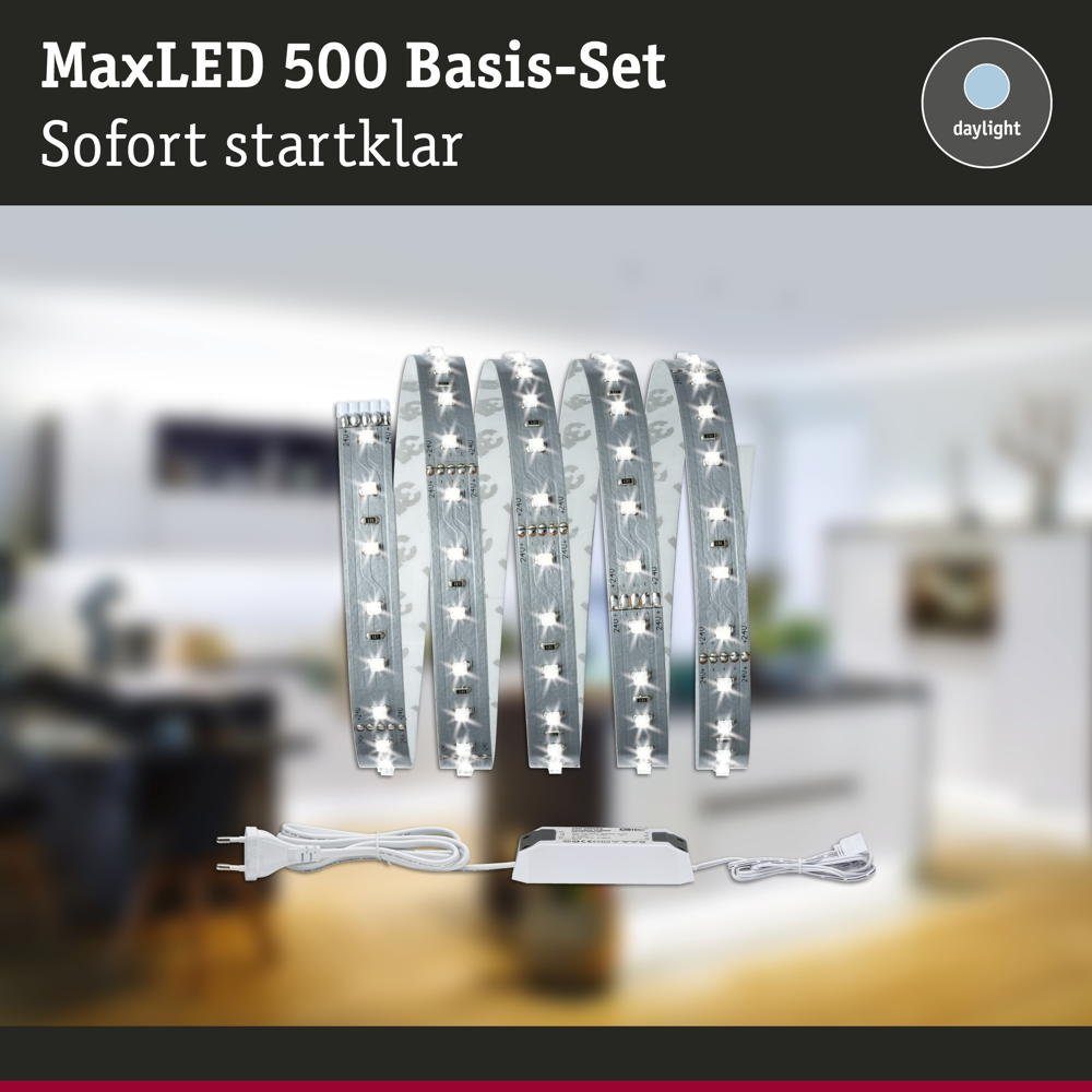 Paulmann LED Stripe 1,5m Streifen 1-flammig, 20VA, MaxLED 500 Basisset Tageslichtweiß LED 230/24V Function 8,5W