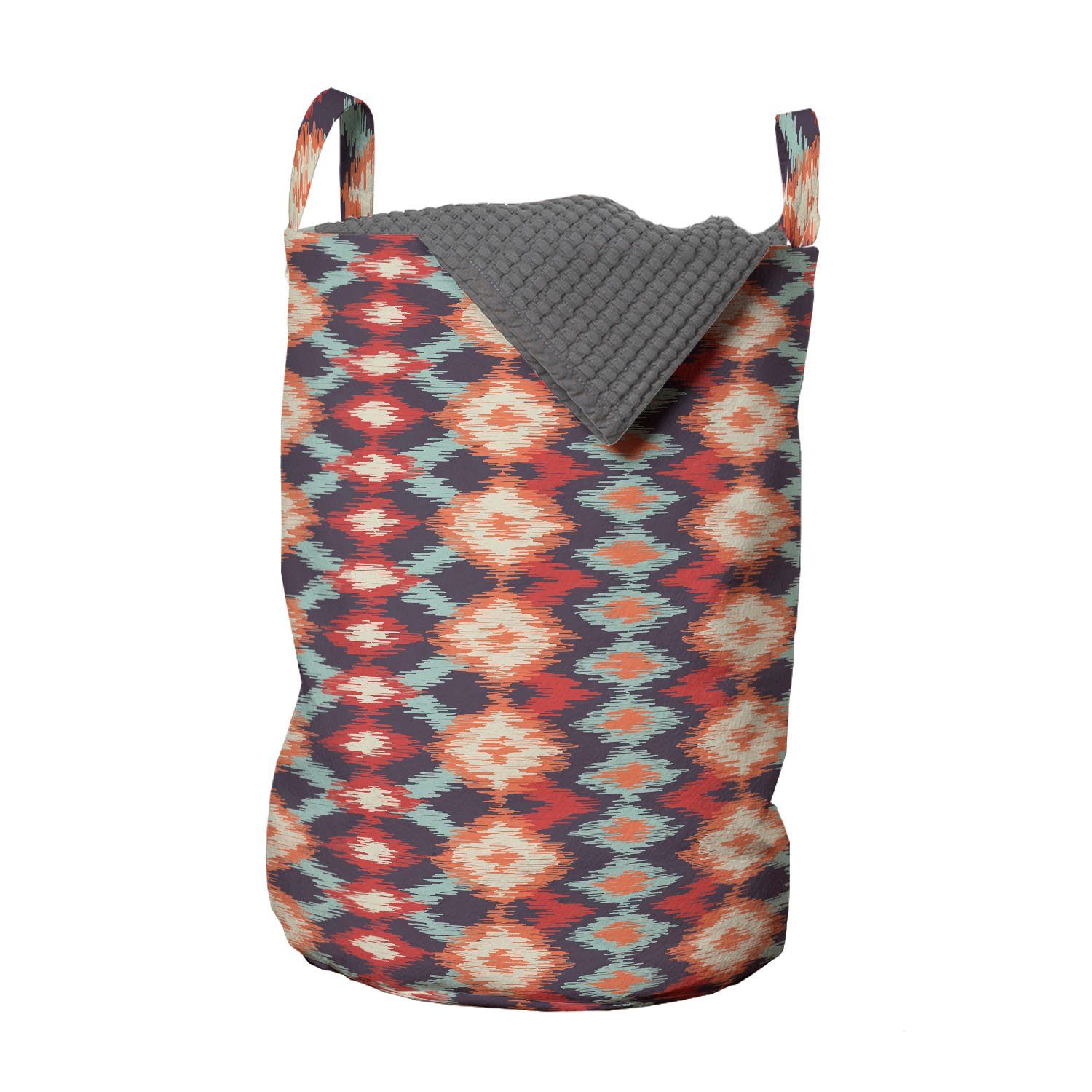 Abakuhaus Wäschesäckchen Wäschekorb mit Griffen Kordelzugverschluss für Waschsalons, Ikat indigene Muster | Wäschesäcke