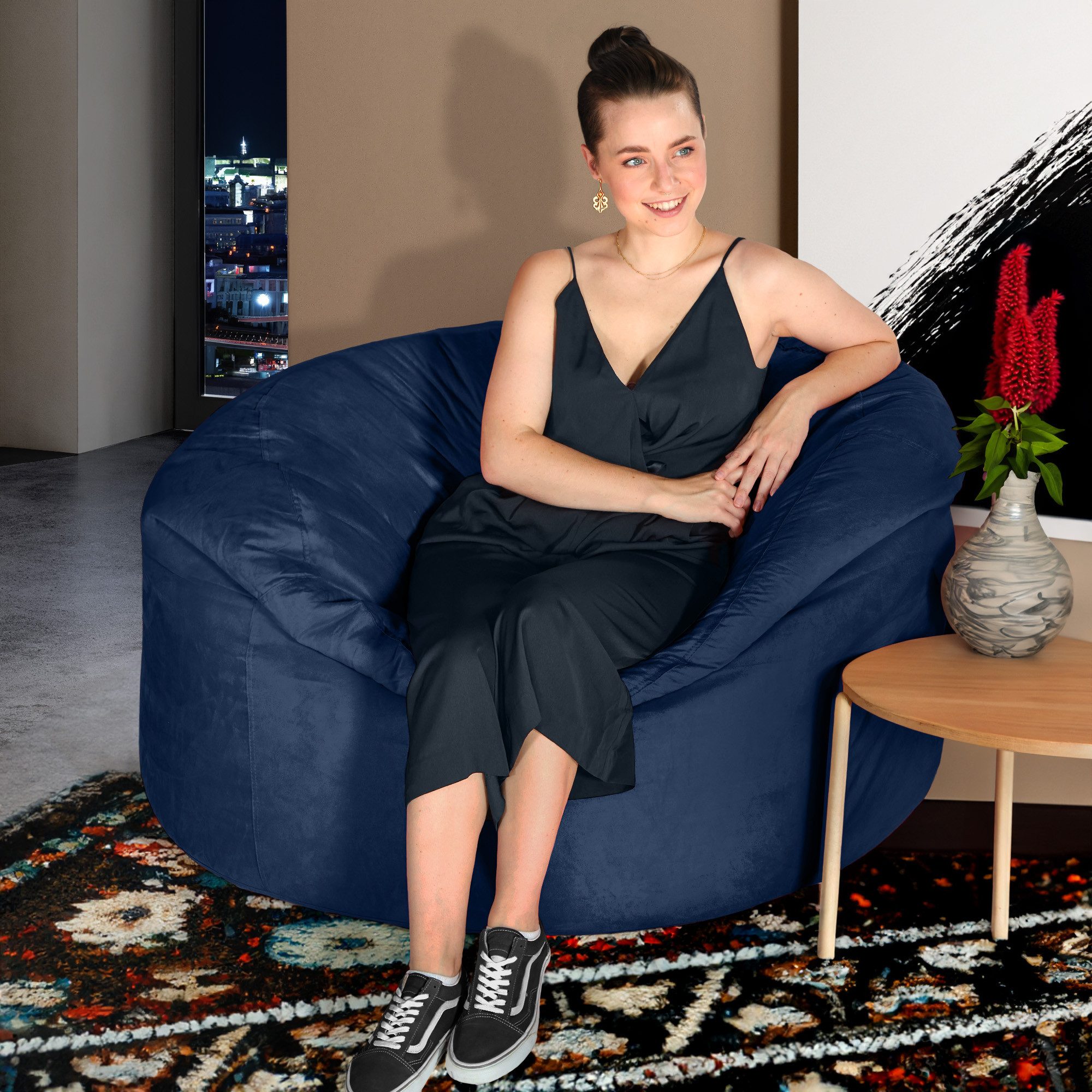 Green Bean Sitzsack Riesen-Sitzsack Jumbo XXL Velours (Riesensitzsack mit Memory-Schaum Flockenfüllung, Made in Germany - in 5 Größen (3ft - 7ft), Hülle abnehmbar mit Reißerschluss