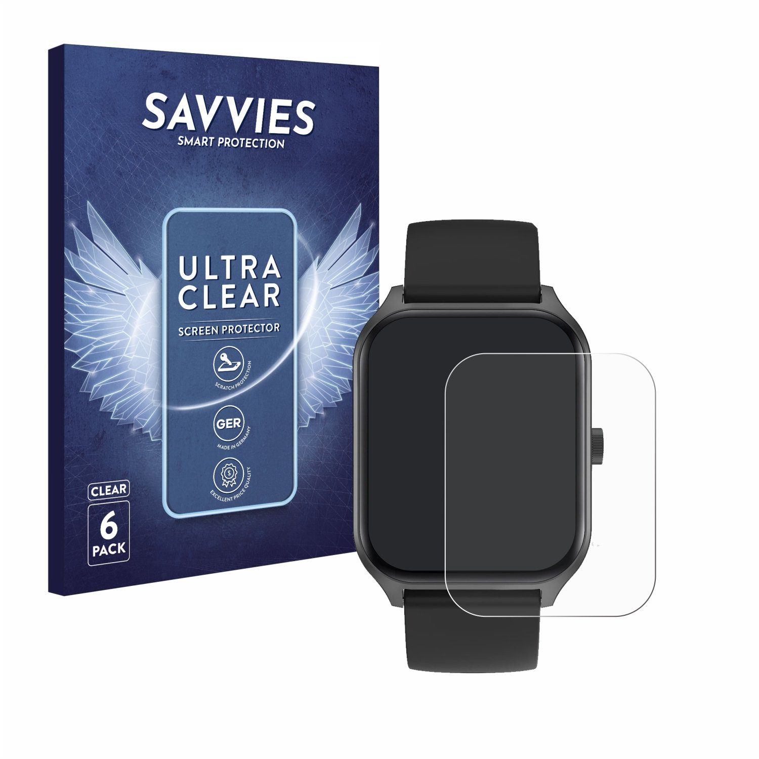 Savvies Displayschutzfolie Schutzfolie für Yuede Smartwatch 1.96", 6 Stück, Displayschutz Schutz Folie Klar Transparent