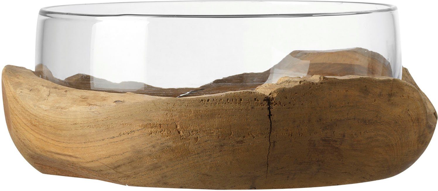 LEONARDO Schale TERRA, Glas, Ø 28 cm mit Teaksockel, Kalk-Natron-Glas, handgefertigt