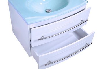 Midori Waschtisch (1-St), Badmöbel Set Waschbecken Badezimmer Badschrank Hochglänzend Spiegel LED Weiß