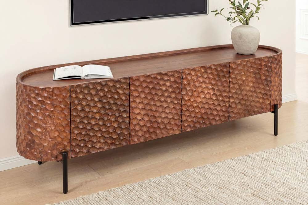 riess-ambiente TV-Board ADLON 160cm braun/schwarz - lackiertes Mango-Massivholz, 3D-Front (Einzelartikel, 1 St), Metallfüße, Kabelöffnung & Soft-Close-Funktion – ideal fürs Wohnzimmer