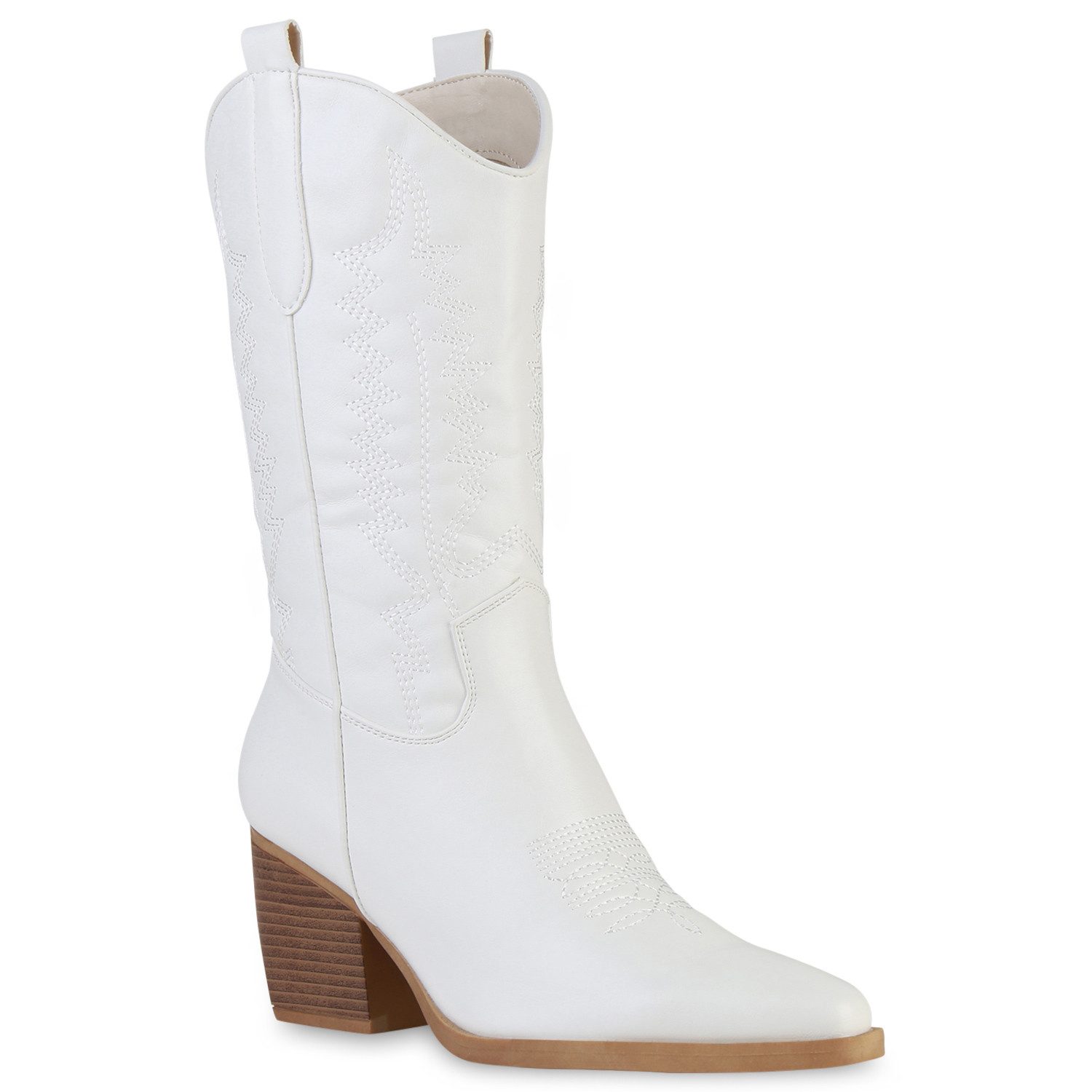 VAN HILL 838384 Cowboystiefel Damen Stiefel Cowboystiefel Holzoptikabsatz Stickereien