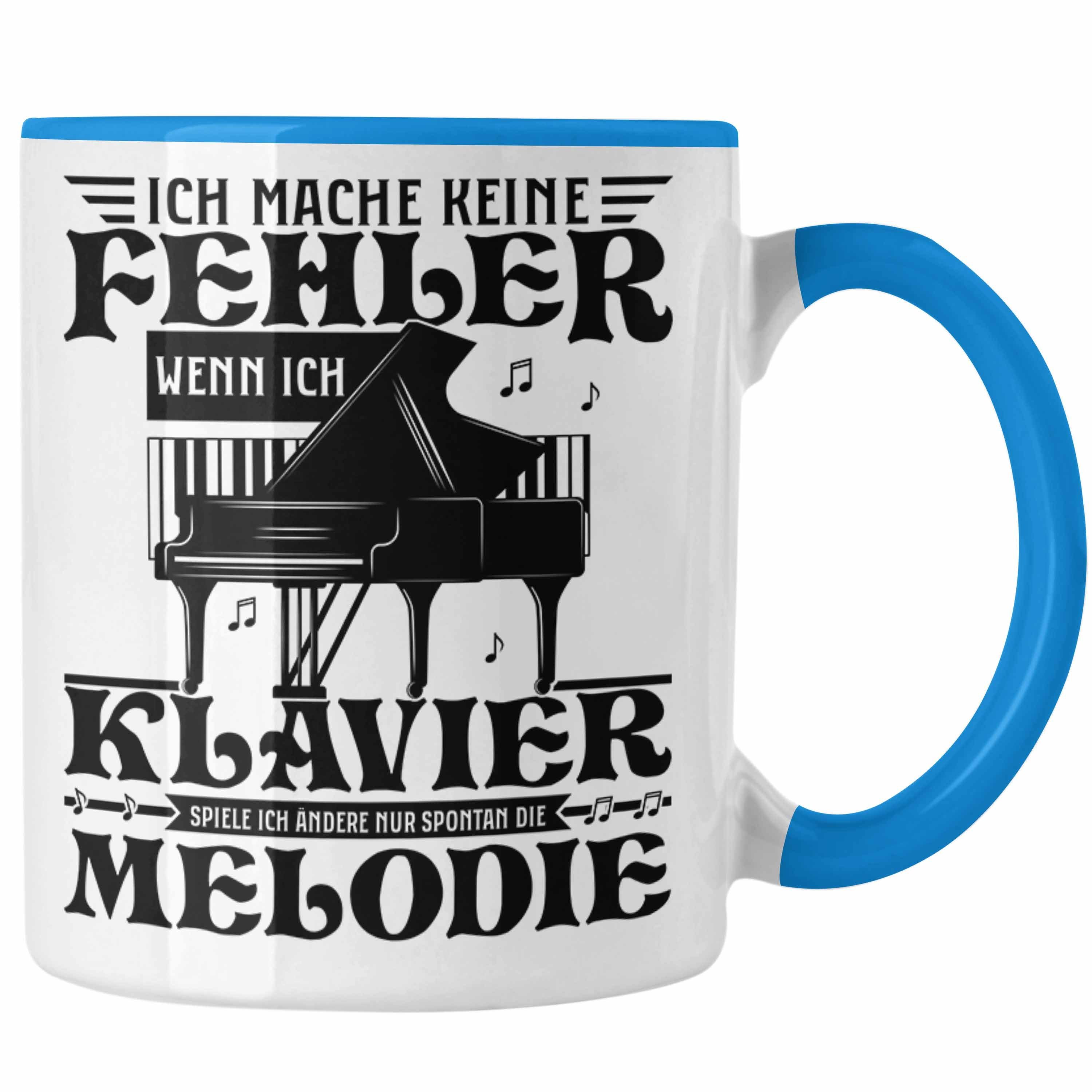 Trendation Tasse Klavier-Spieler Tasse Geschenk Klavier Kaffee-Becher Geschenkidee Flüg Blau