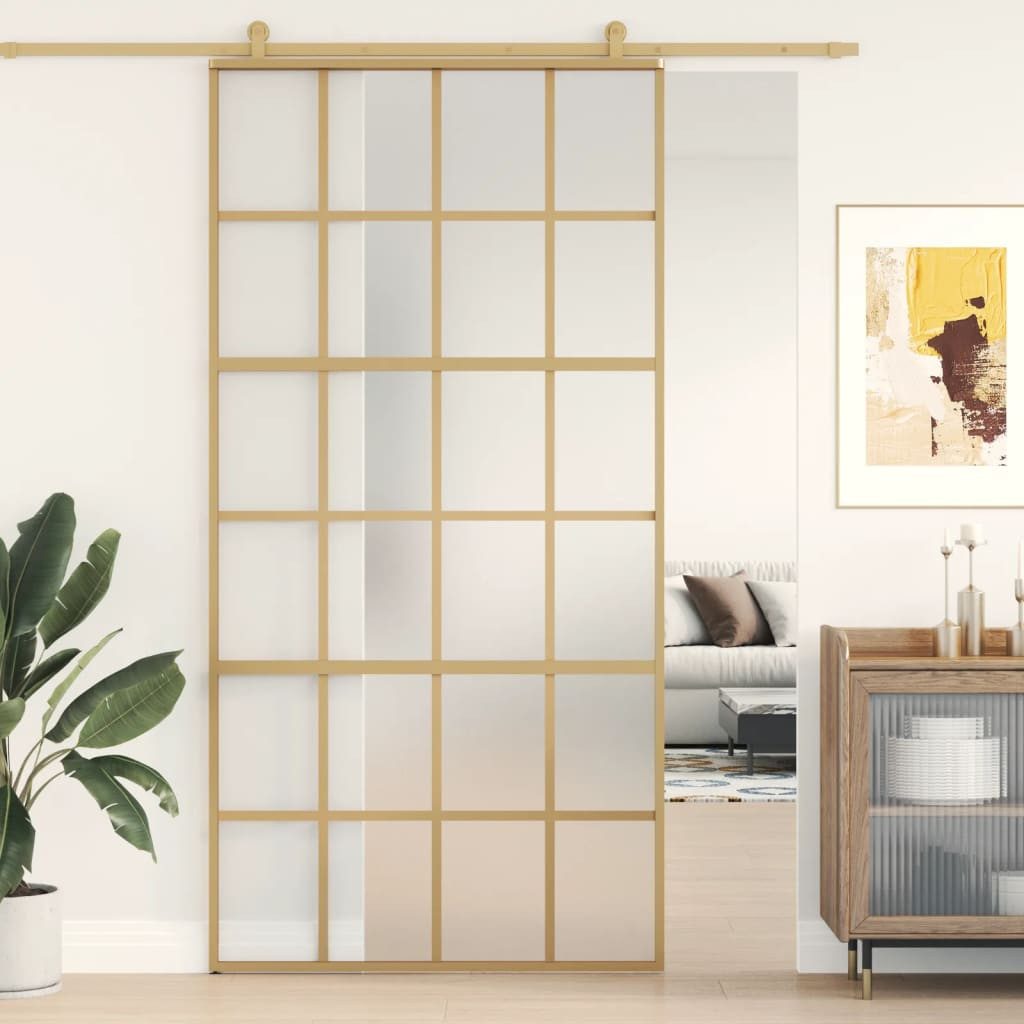 vidaXL Zimmertür Schiebetür Golden 102,5x205 cm Matt ESG-Glas und Aluminium Zimmertür