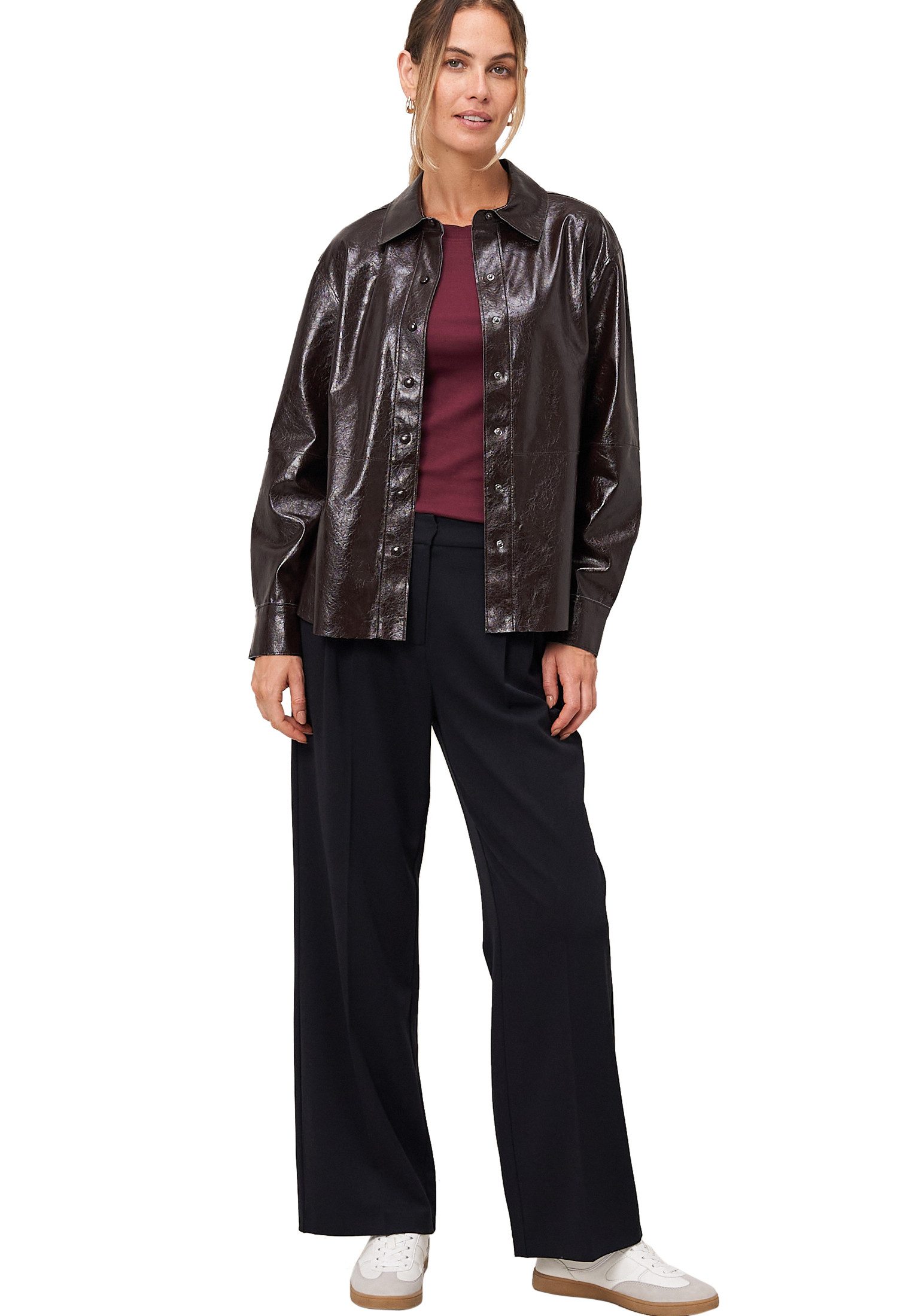 Zero Hemdbluse Damen im Lederlook Knopfleiste