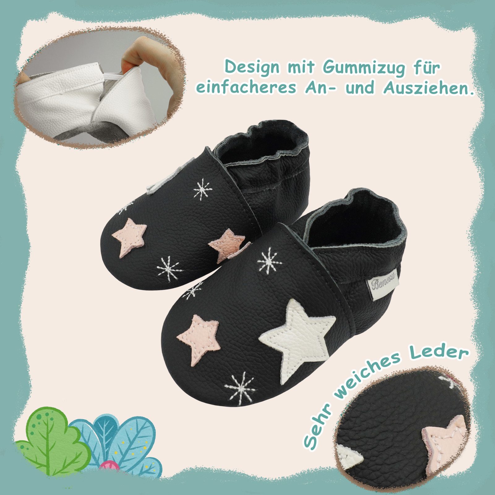 Bemesu Bemesu Baby Leder Krabbelschuhe Lauflernschuhe Rutschfest Barfußschuh Rutschfest atmungsaktiv