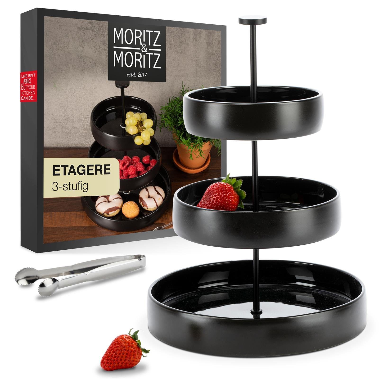 Moritz & Moritz Etagere Obst Etagere, Steingut, (3 Etagen, 2-tlg), Perfekt als Obstschale für Obst Aufbewahrung, Muffins und Cupcakes