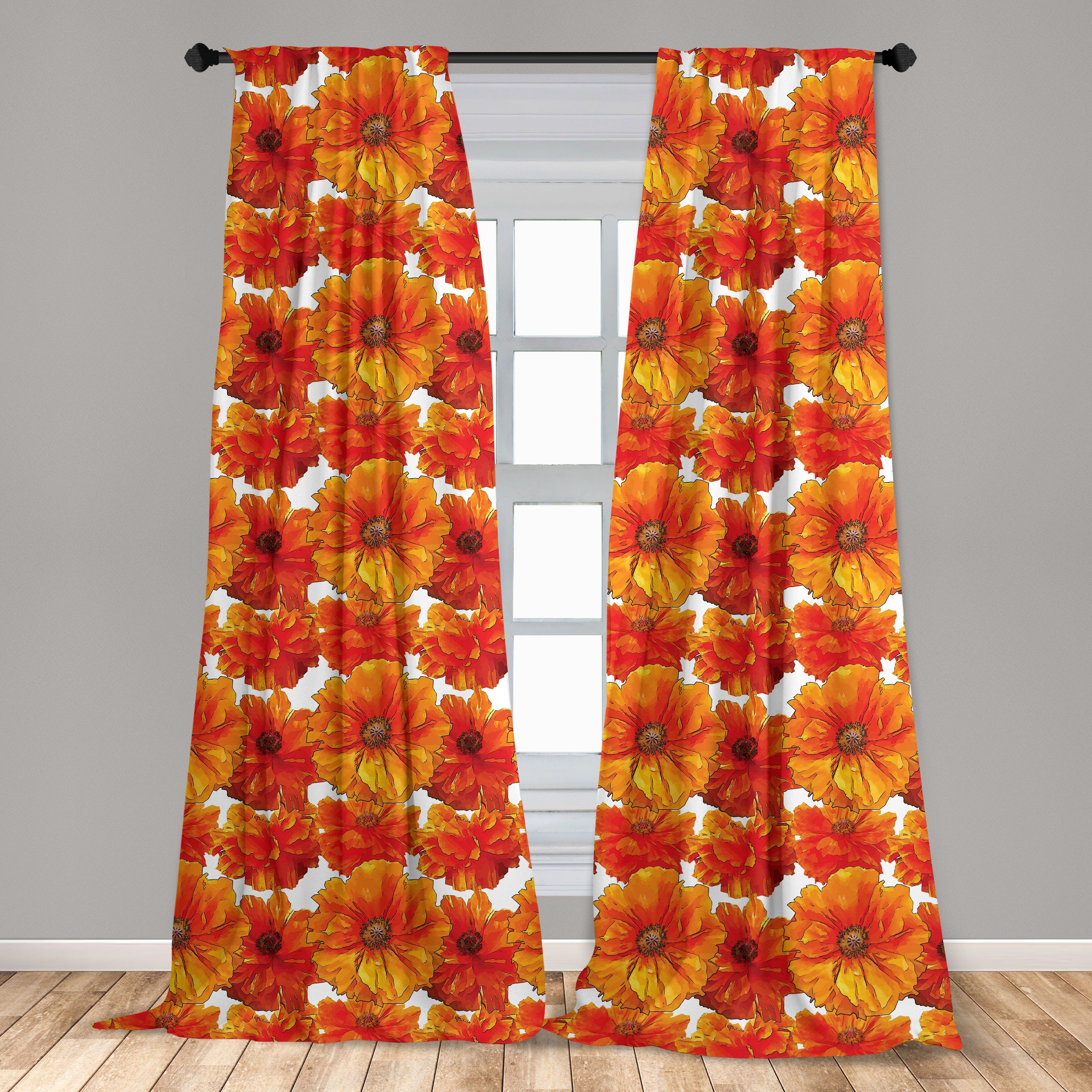 Gardine Vorhang für Wohnzimmer Schlafzimmer Abakuhaus, Orange Bohemian Microfaser, Dekor, Antike Poppies