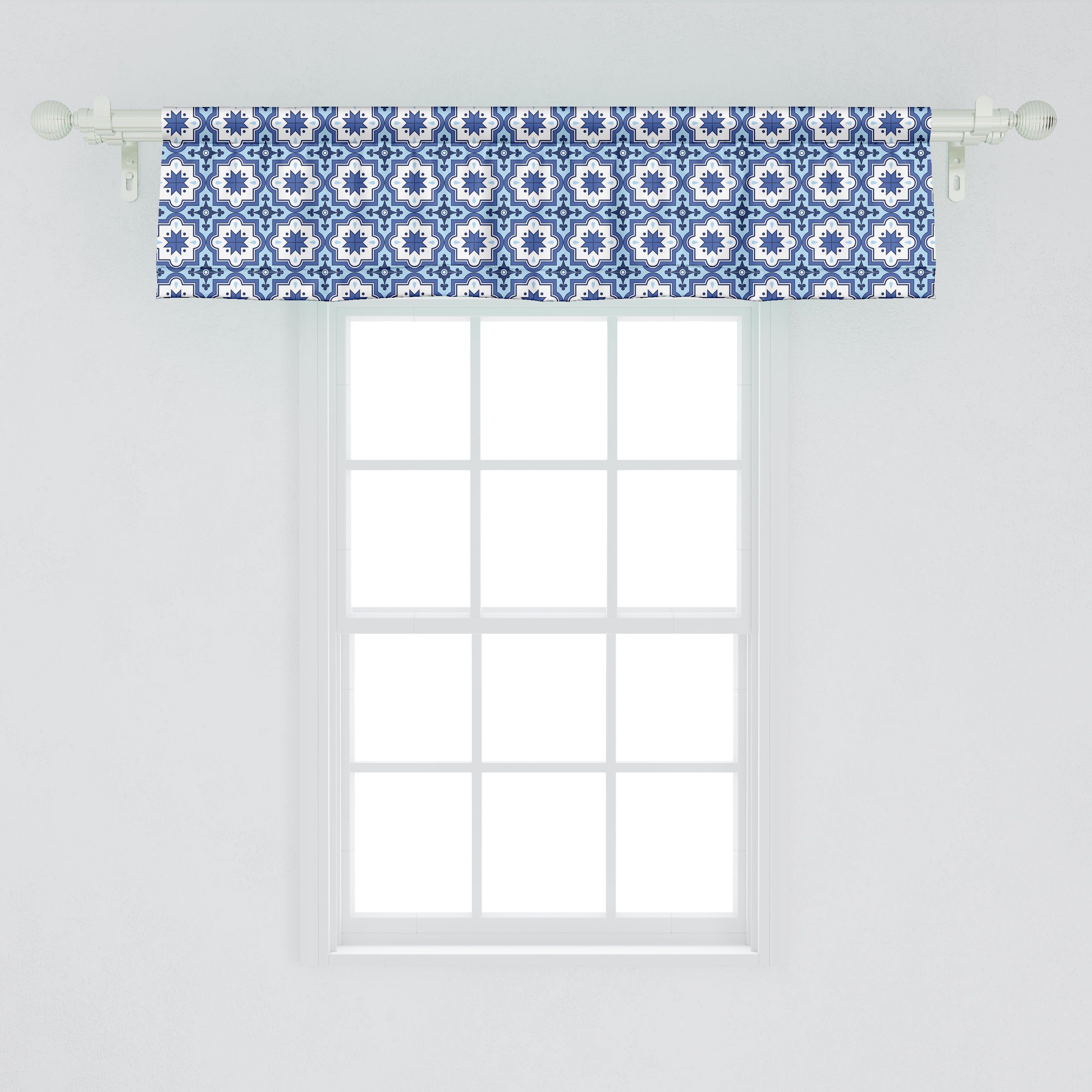 Volant für blau Vorhang Küche mit Dekor Traditional Navy Scheibengardine marokkanische Stangentasche, Schlafzimmer Microfaser, Abakuhaus,