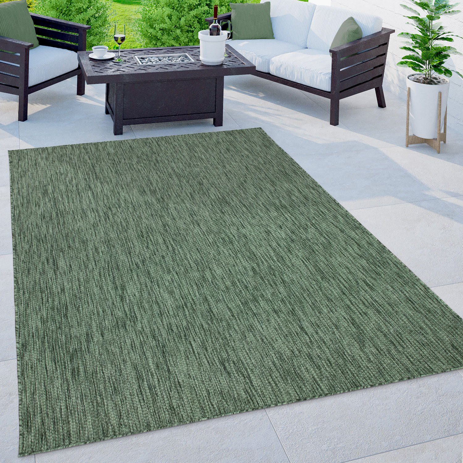 Teppich Venedig, Home affaire, rechteckig, Höhe: 4 mm, Flachgewebe, Sisal-Optik, meliert, UV-beständig, Outdoor geeignet grün