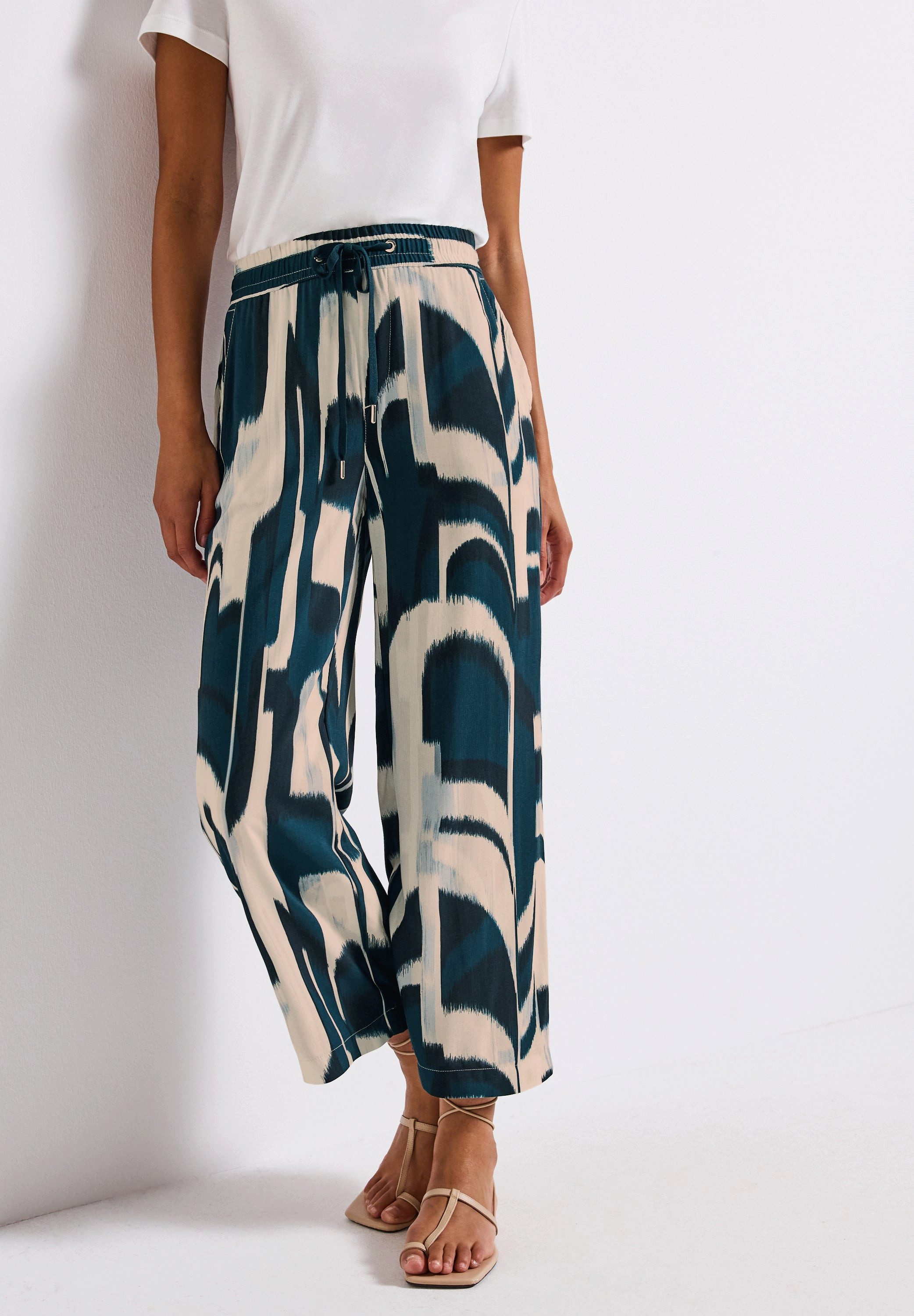 STREET ONE Stoffhose Gemusterte Wide Leg günstig online kaufen