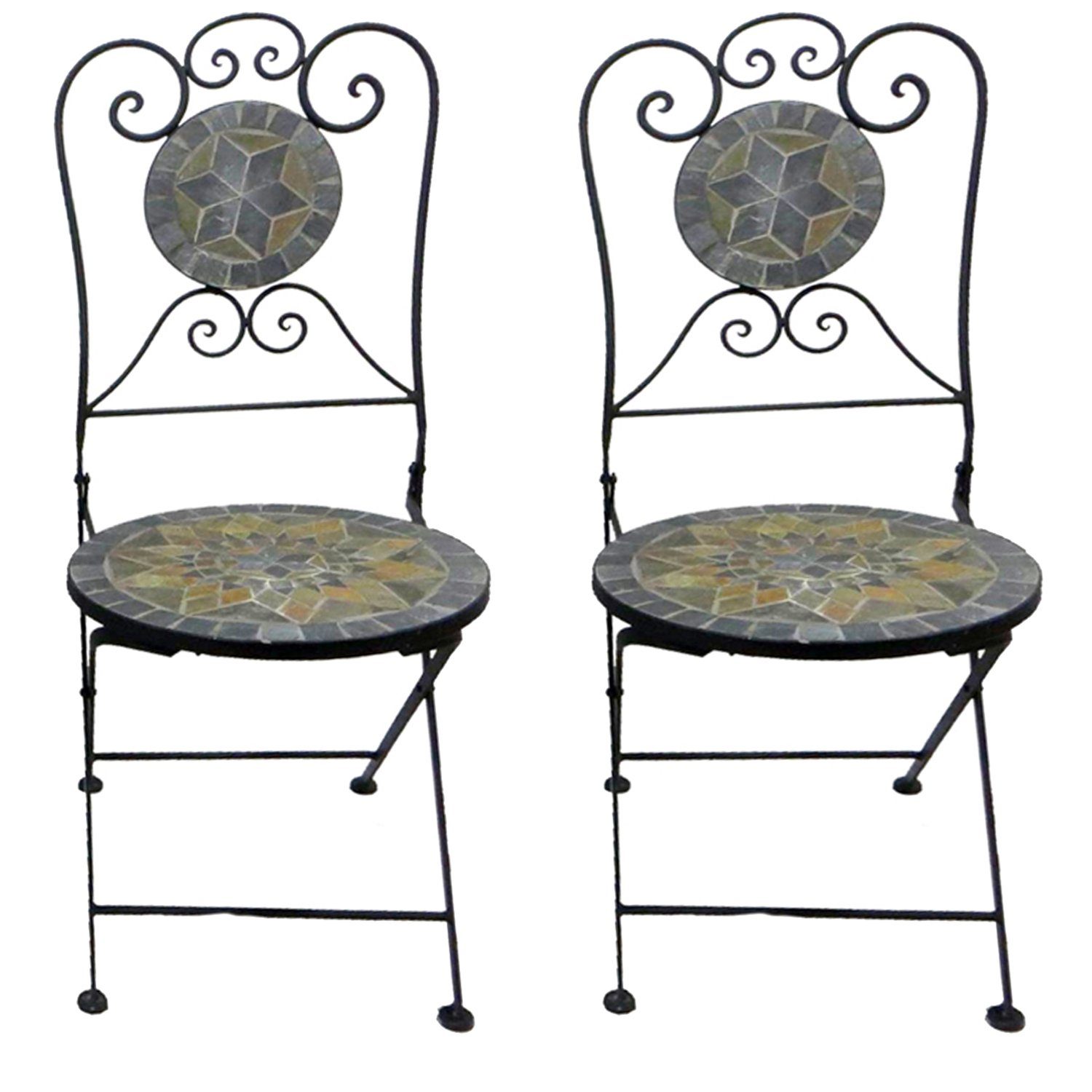 Mojawo Armlehnstuhl 2er Mosaik Klappstuhl Bistrostuhl Balkonstuhl Gartenstuhl Stern Design