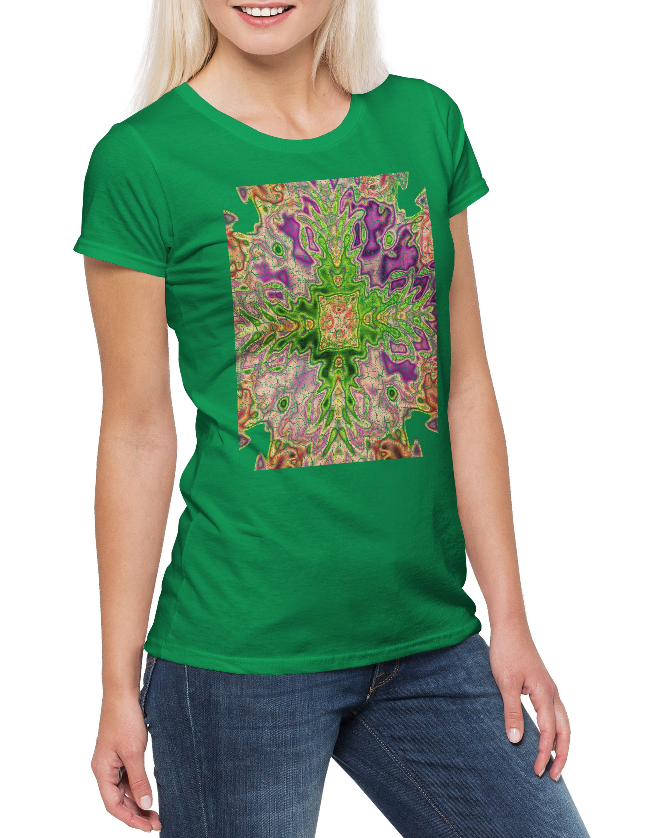 Print-Shirt Kaleidoscope Cross Damen T-Shirt Crystal Kaleidoskop Psychedelic Art