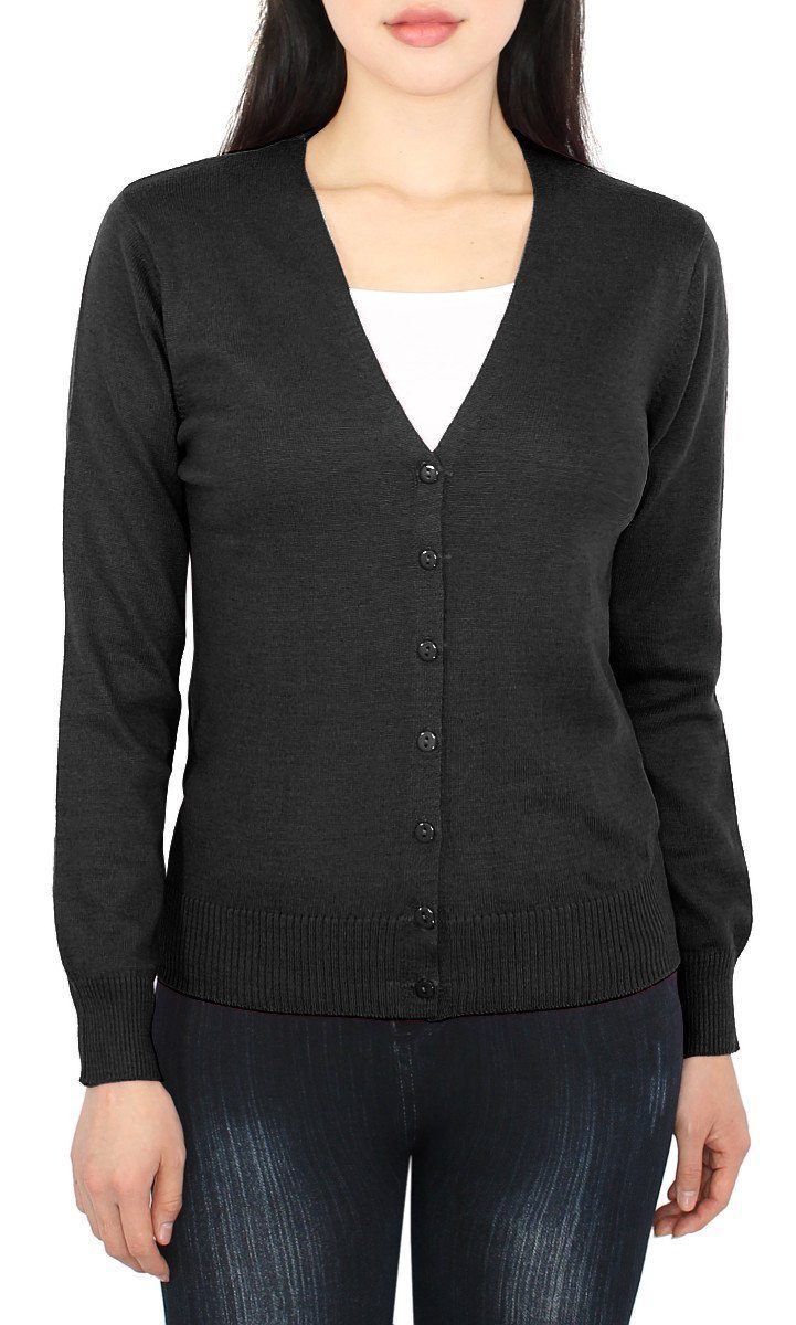 dy_mode Strickjacke Damen Strickjacke Langarm V-Ausschnitt Cardigan Strickcardigan in Unifarbe, mit Knopfleiste