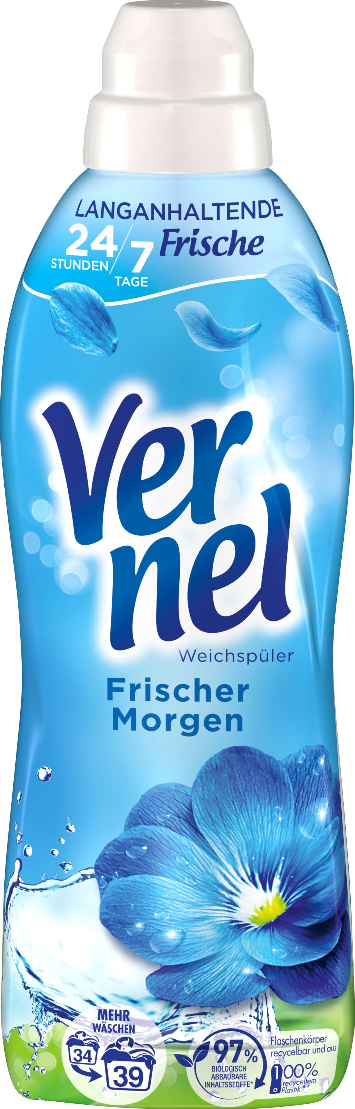 Vernel VERNEL Weichspüler Frischer Morgen 39WL Flasche 858ml Weichspüler (1-St. für 24/7 langanhaltende Frische)
