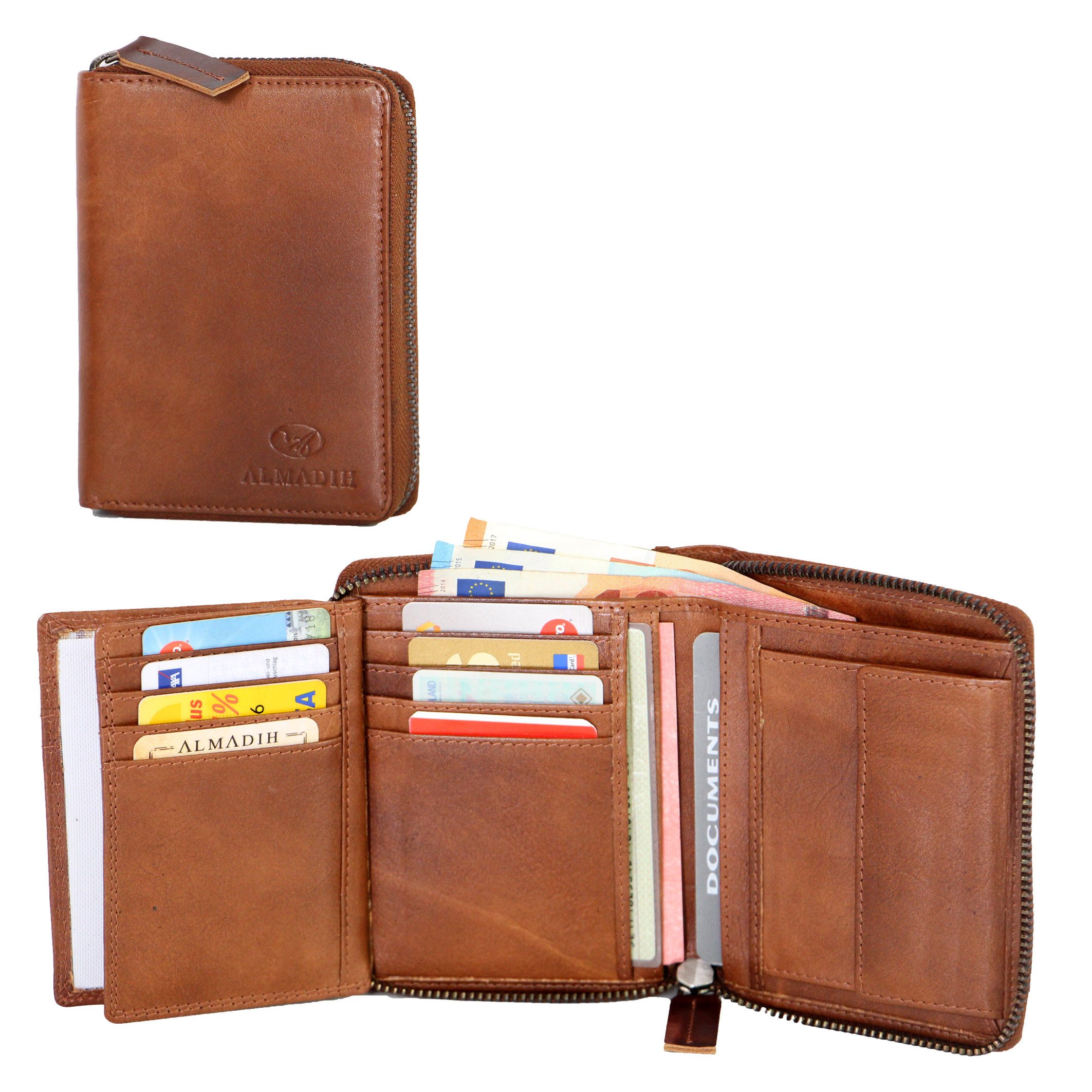 ALMADIH Brieftasche Leder P2H-RV Portemonnaie RFID-Schutz Hochformat