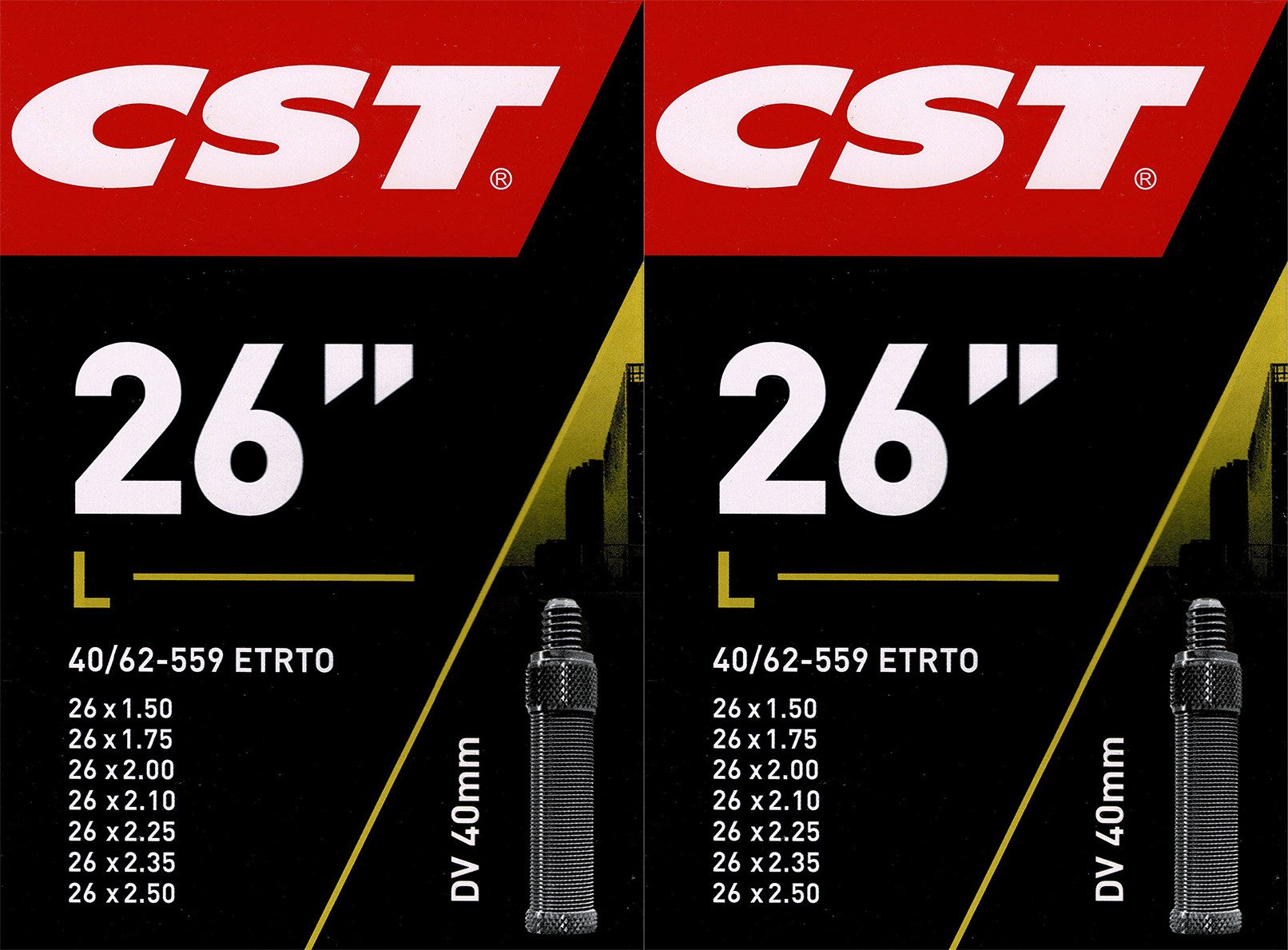 Fahrradschlauch 2x CST 26 DV Schlauch 26 Zoll (40/62-559) Fahrradschlauch