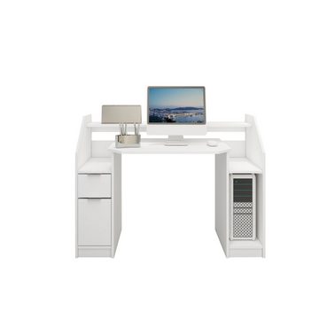 ML-DESIGN Schreibtisch Computertisch Bürotisch Arbeitstisch PC-Tisch Laptop Tisch Büromöbel, Weiß Schublade Tür Stauraum offenen Ablagefächer 123,2x90cm Holz