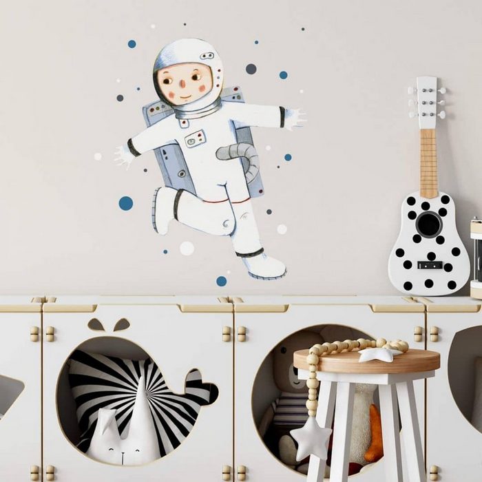 K&L Wall Art Wandtattoo Fliegender Astronaut Junge Wandtattoo 41x50cm Klebebilder Kinderzimmer Loske Wandbild selbstklebend entfernbar