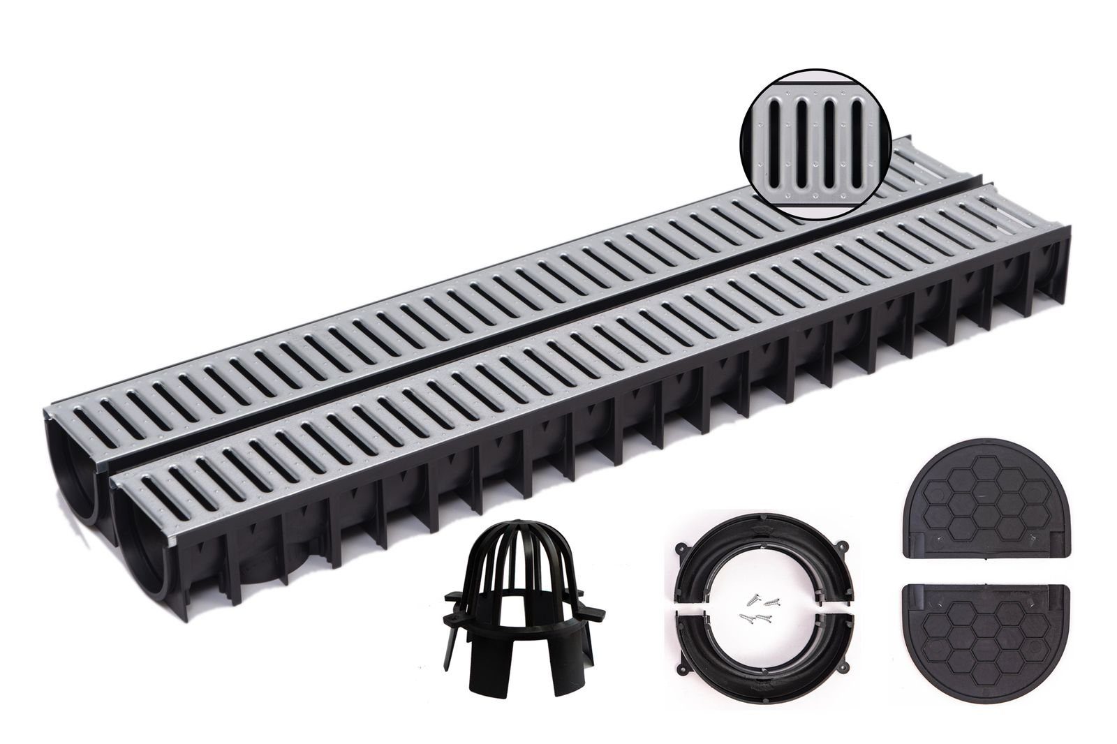 Xanie.EU Regenrinne 2x1m Mufle Kunststoffrinne schwarz mit Stegrost ...
