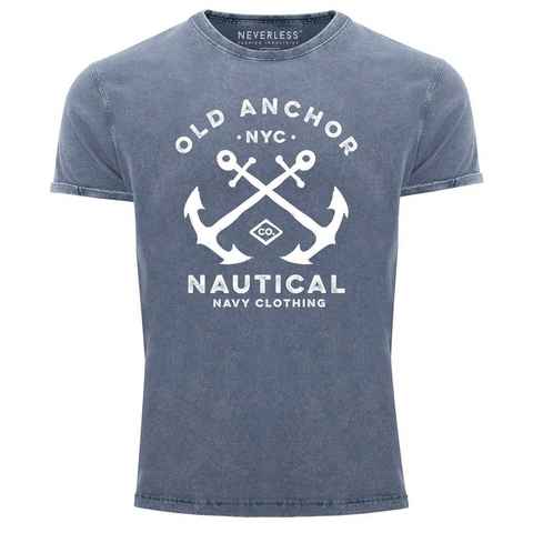 Neverless Print-Shirt Herren Vintage Shirt gekreuzte Anker Old Anchor Nautical Used Look Neverless® mit Print