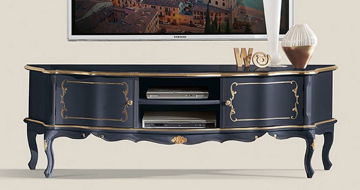 Casa Padrino Handgefertigtes Luxus - Barock Made Blau Gold Schrank Sideboard TV - Italy Türen Möbel / Massivholz - mit Luxus Qualität - Wohnzimmer in TV-Schrank 2 Barock