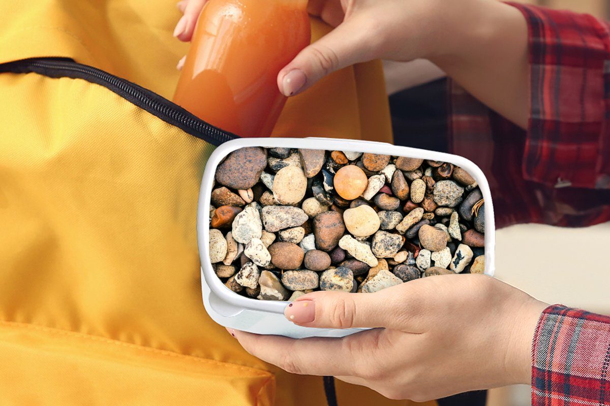 MuchoWow Lunchbox Kies - Brotbox weiß Kunststoff, Brotdose, Erwachsene, und Mädchen Steine und Naturstein, für für Kinder Jungs - (2-tlg)